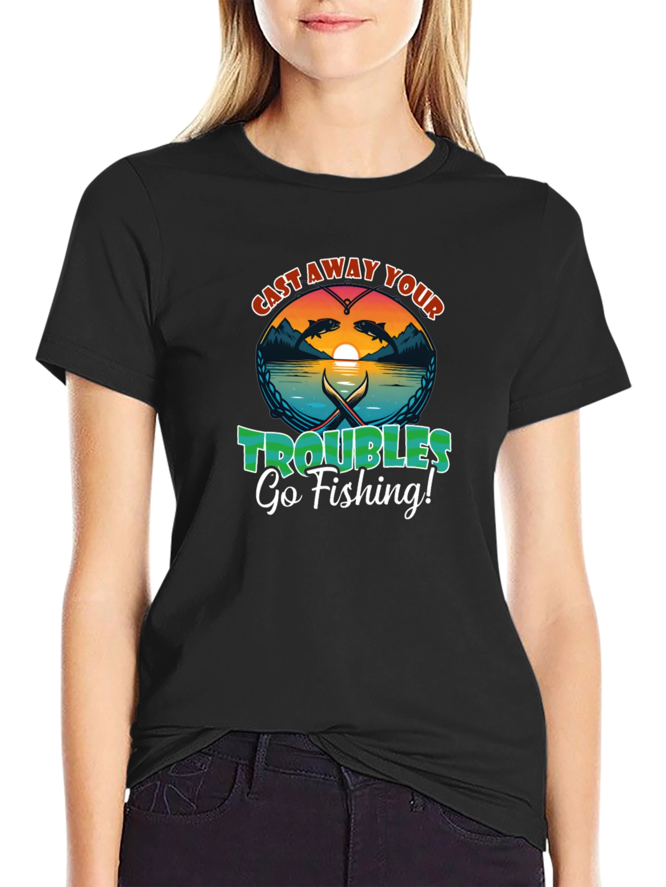 Cast Away Your Troubles Fishing Graphic T-Shirt