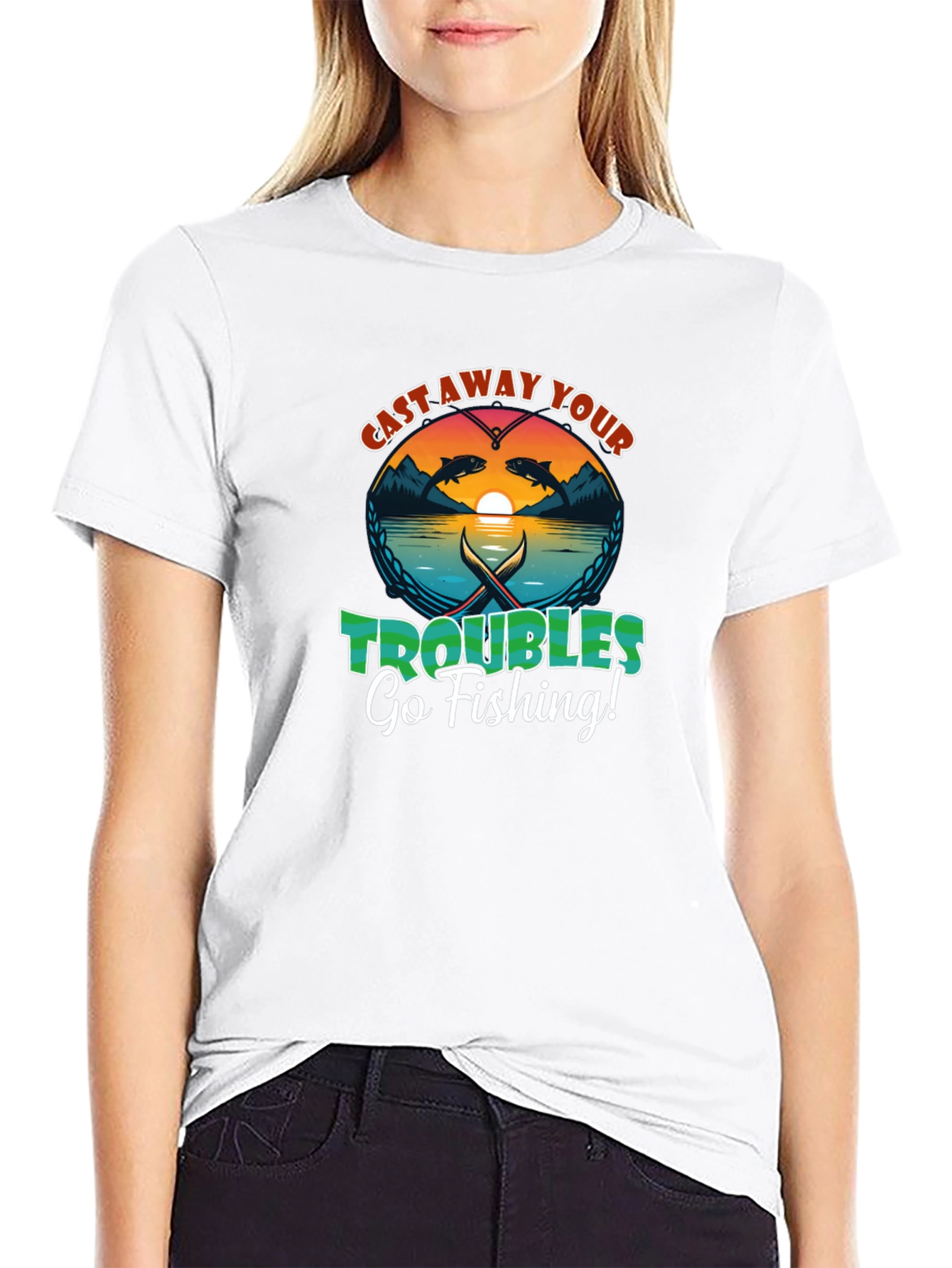 Cast Away Your Troubles Fishing Graphic T-Shirt