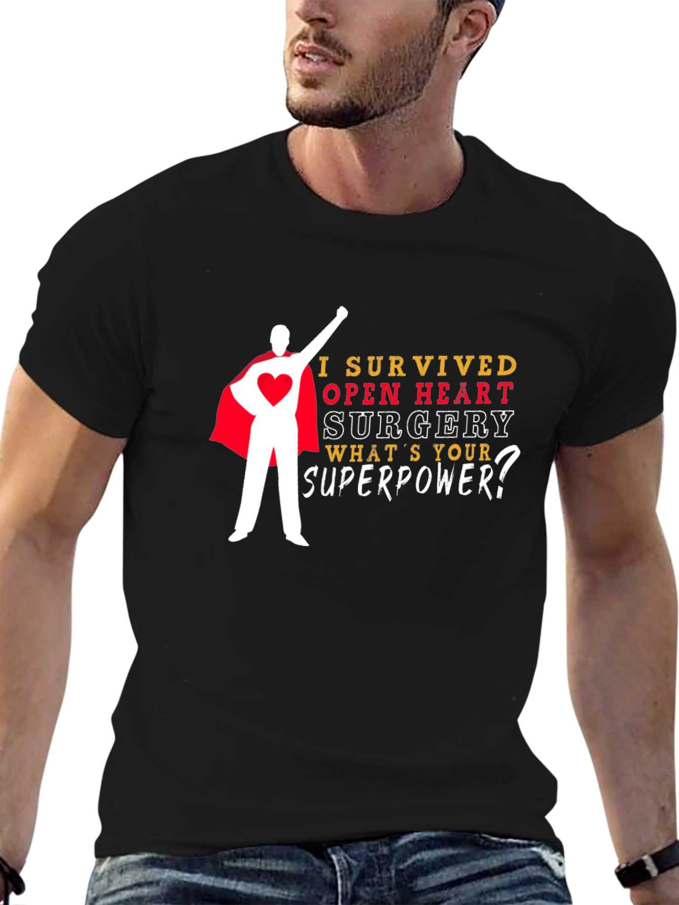 Open Heart Surgery Survivor Superhero T-Shirt