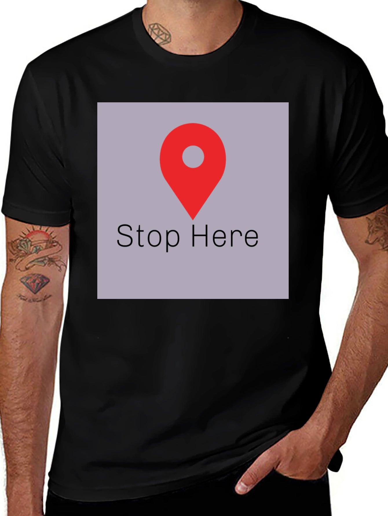Stop Here Graphic Tee - Black Cotton T-Shirt