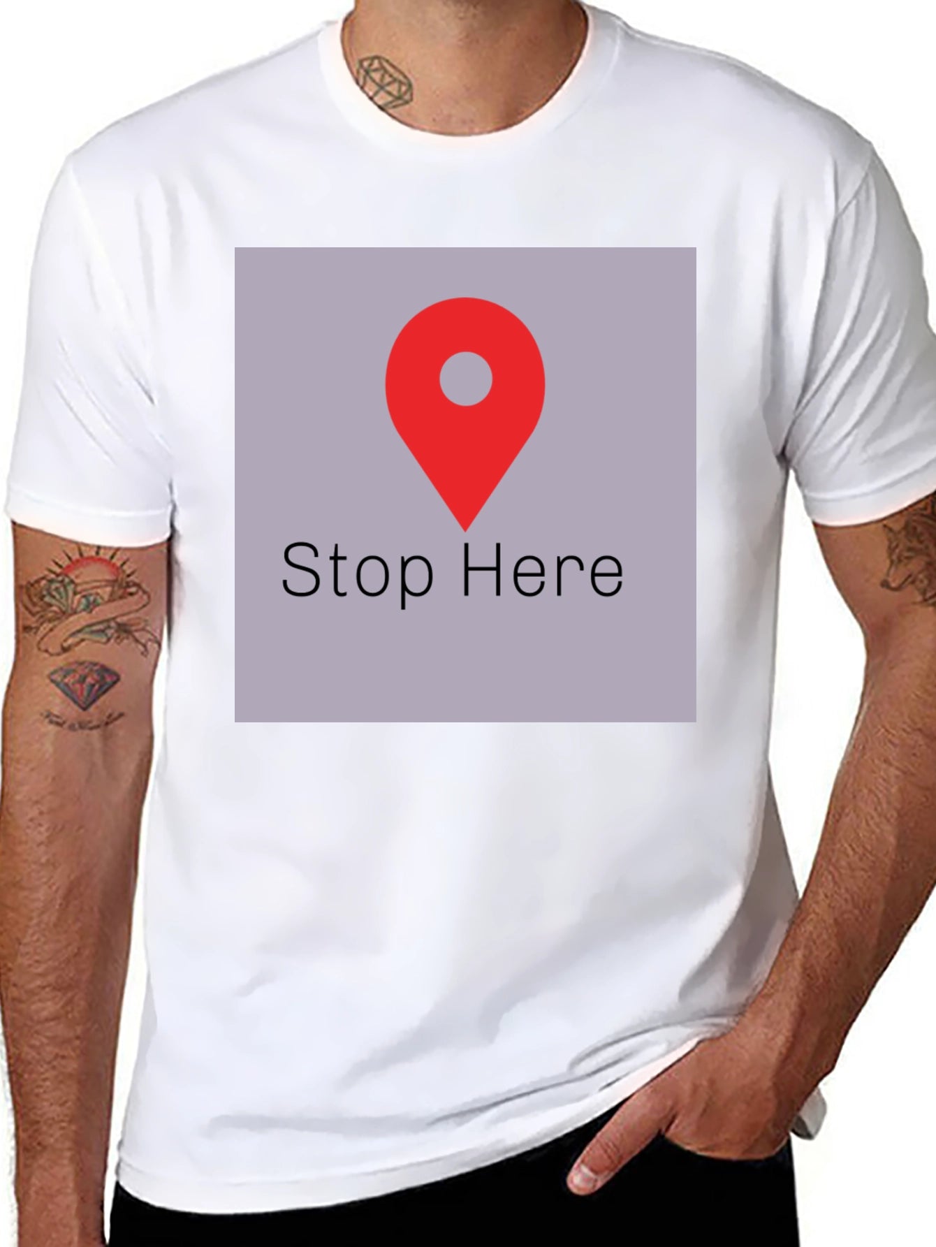 Stop Here Graphic Tee - Black Cotton T-Shirt