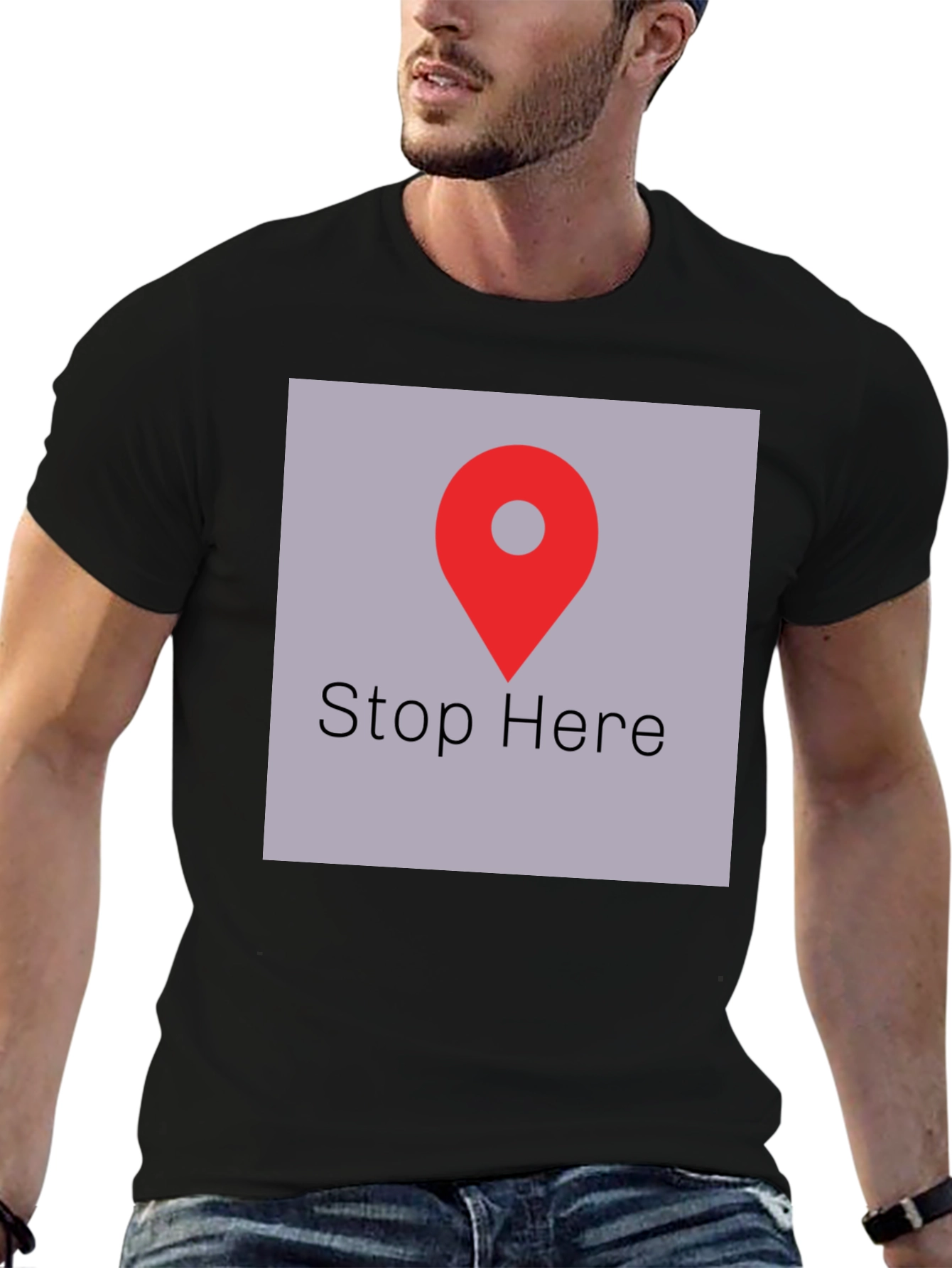 Stop Here Graphic Tee - Black Cotton T-Shirt