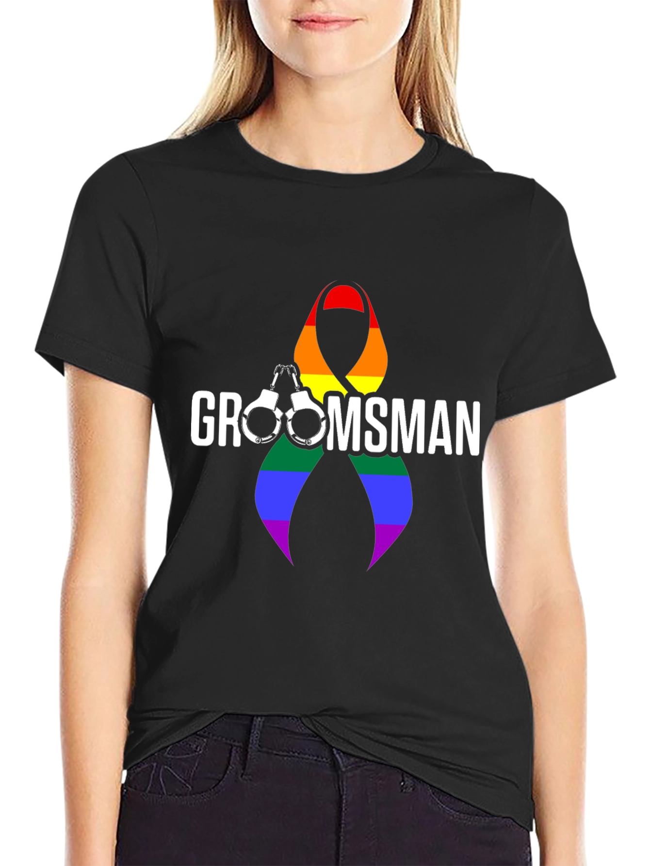 Groomsman LGBT Pride Rainbow Ribbon T-Shirt