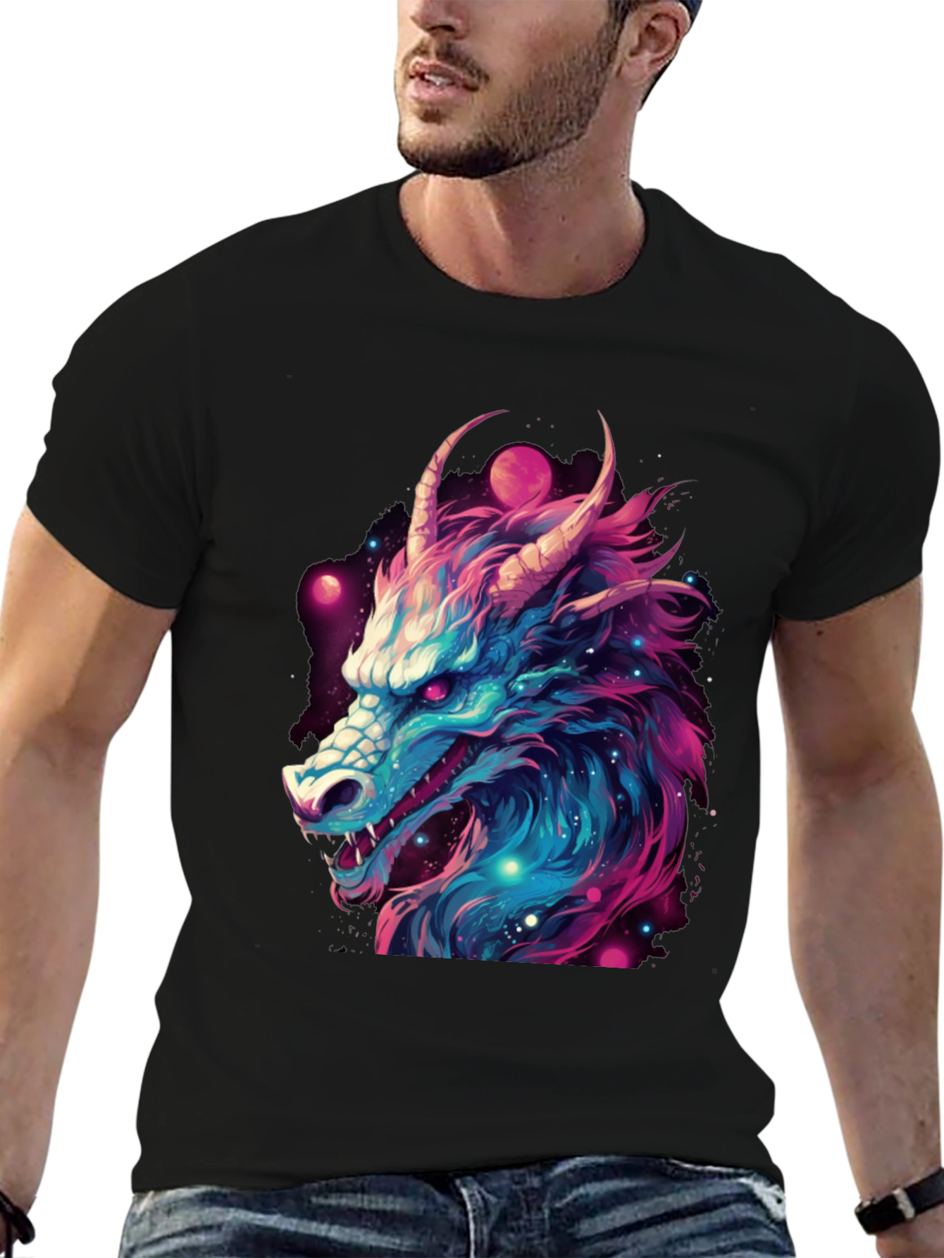 Cosmic Dragon Graphic Tee - Black T-Shirt