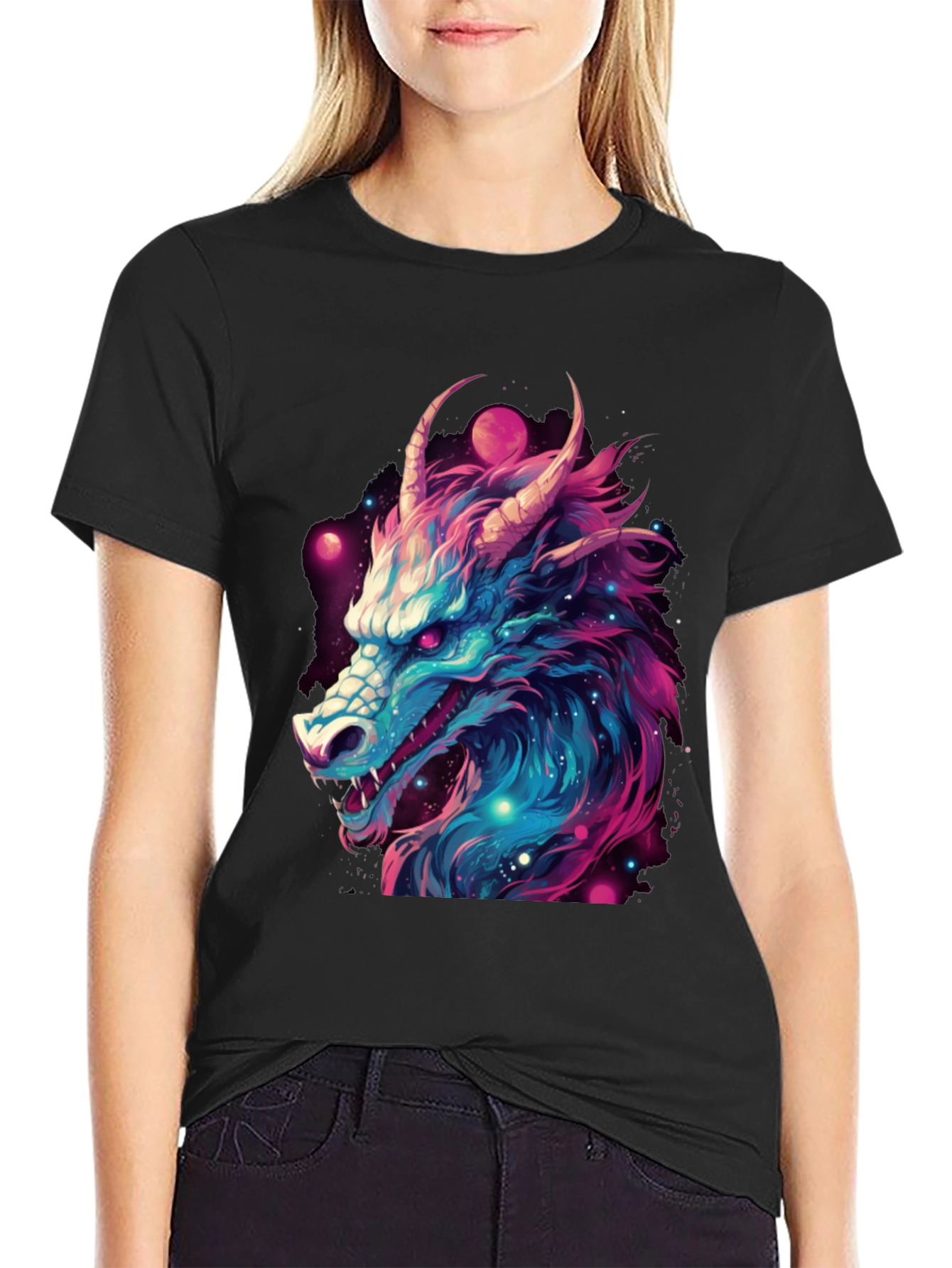 Cosmic Dragon Graphic Tee - Black T-Shirt