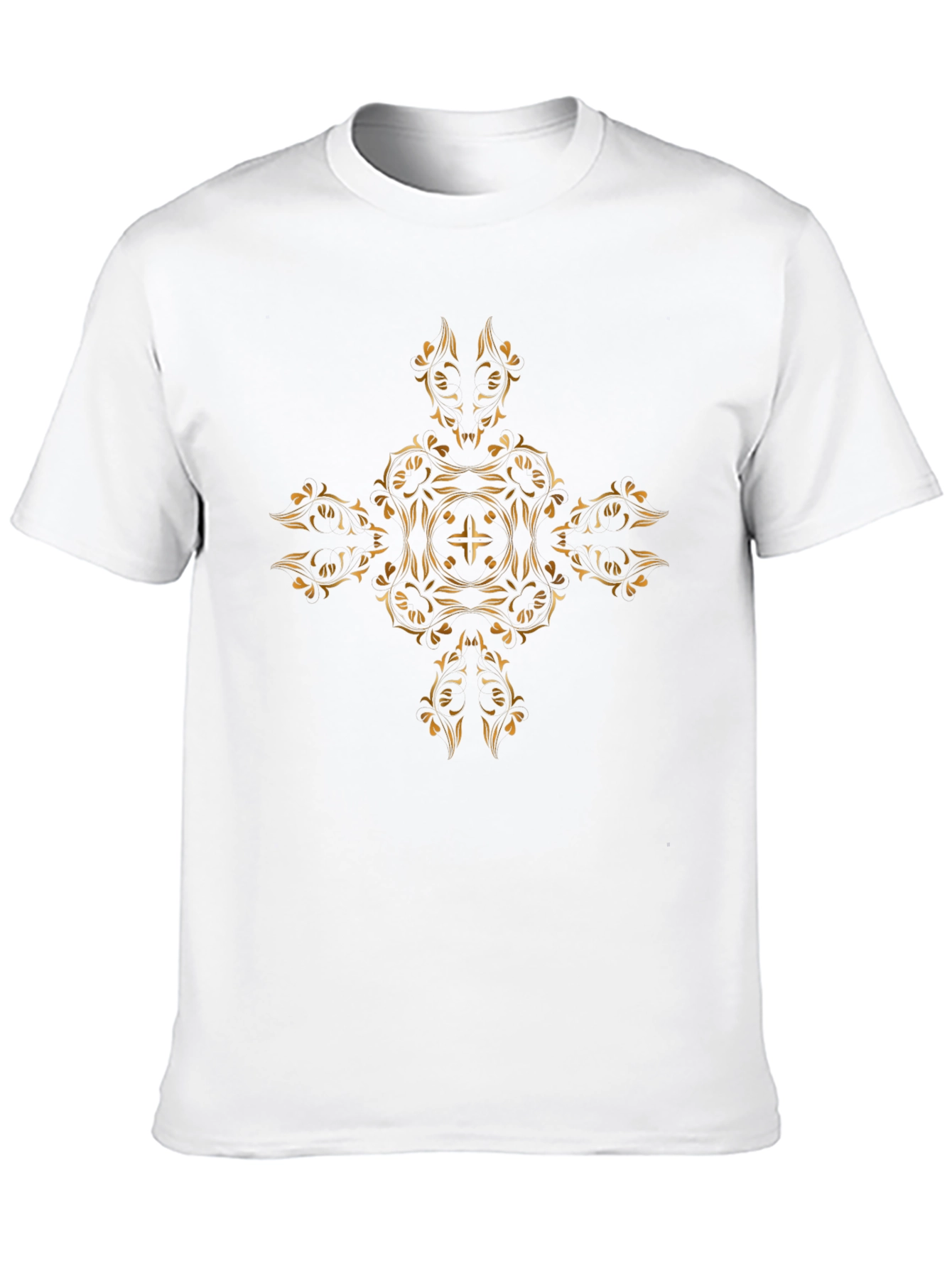 Stylish Black Tee with Ornate Gold Cross Design