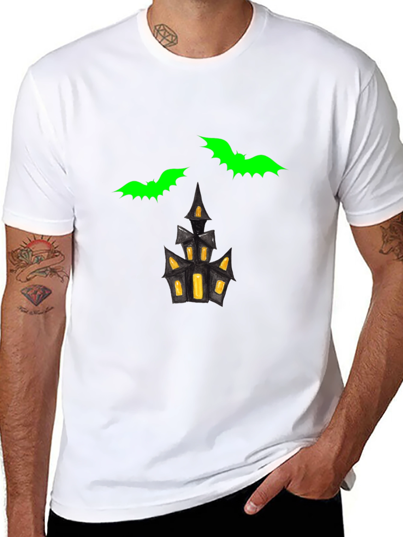 Spooky Bats & Haunted House Graphic Tee
