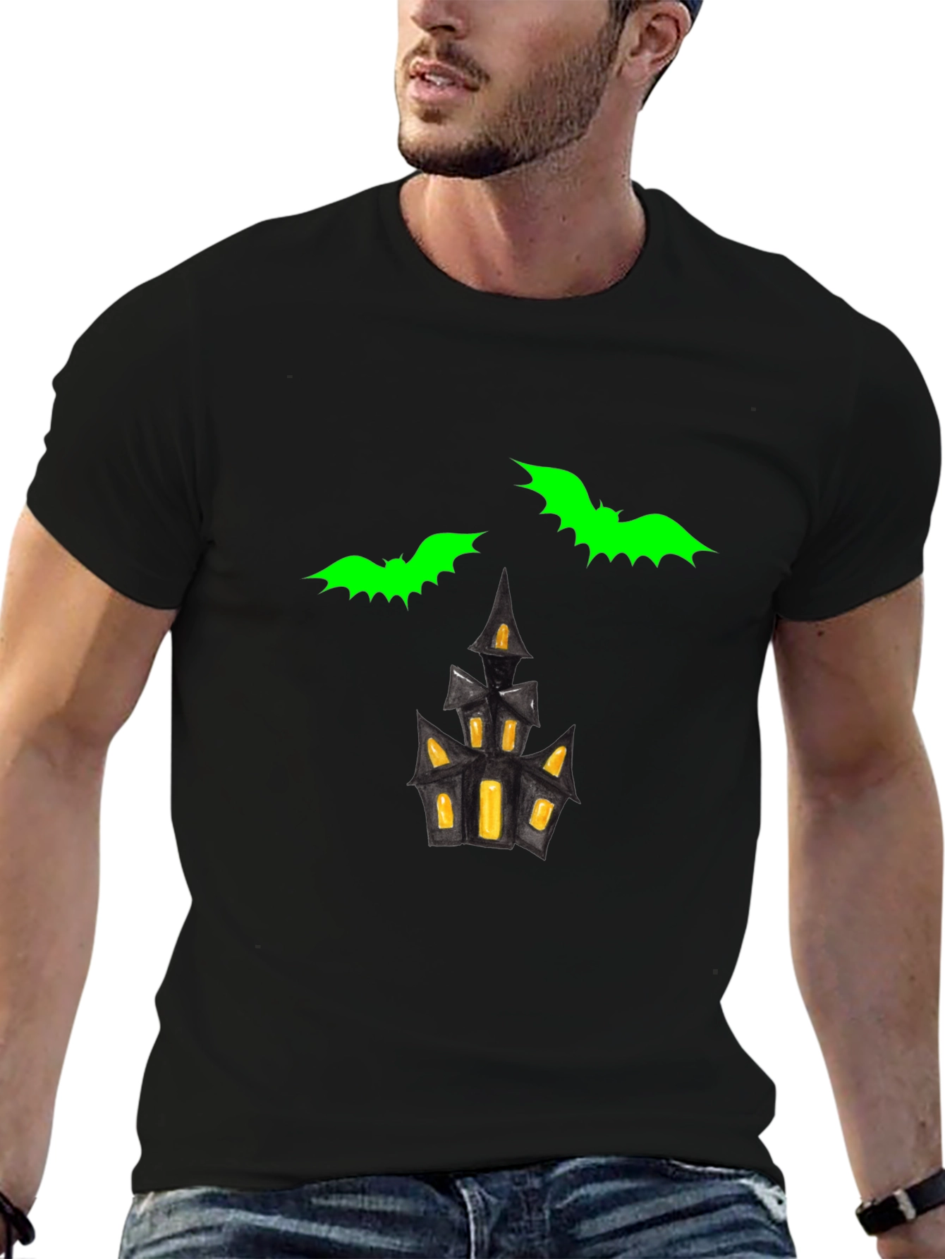 Spooky Bats & Haunted House Graphic Tee