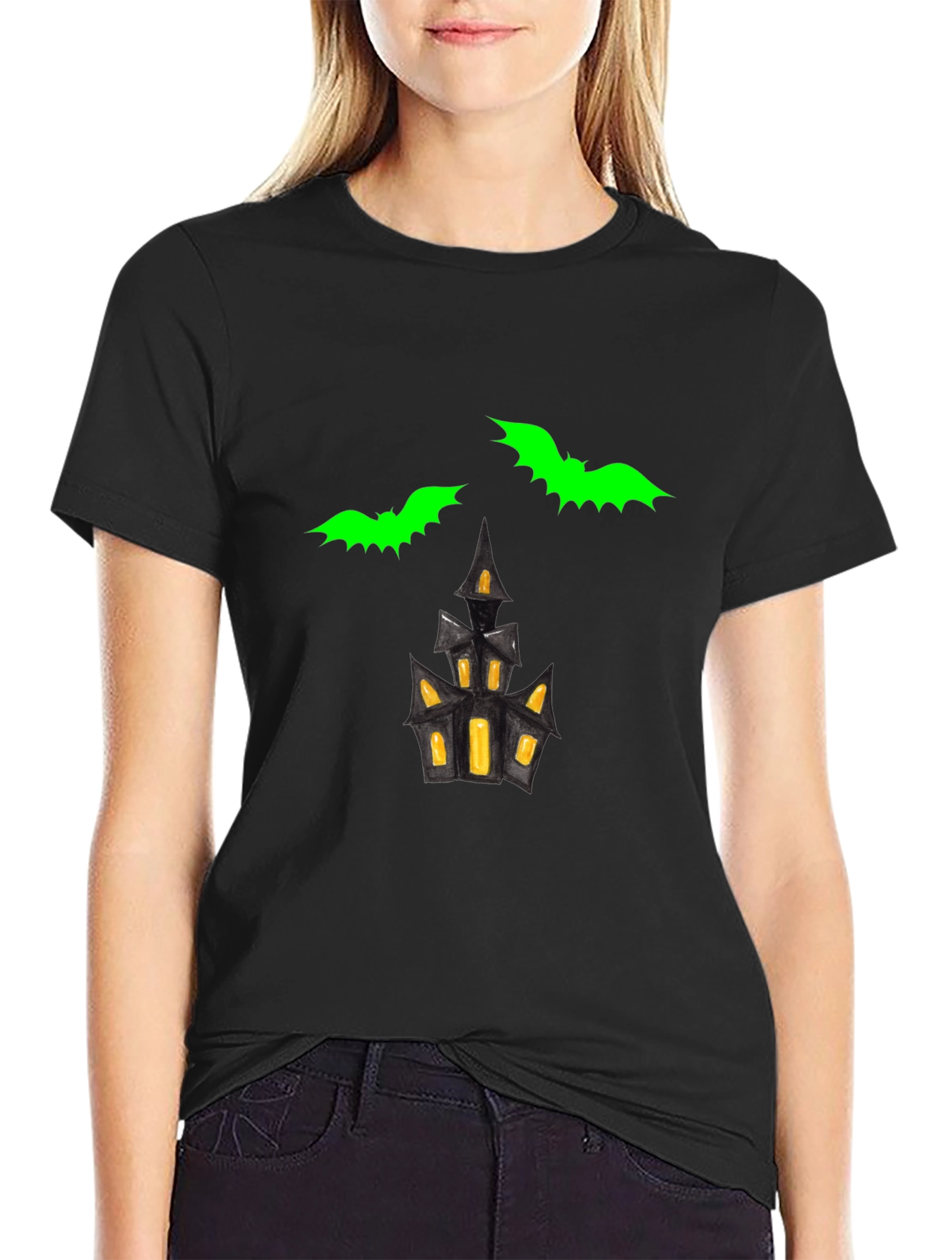 Spooky Bats & Haunted House Graphic Tee
