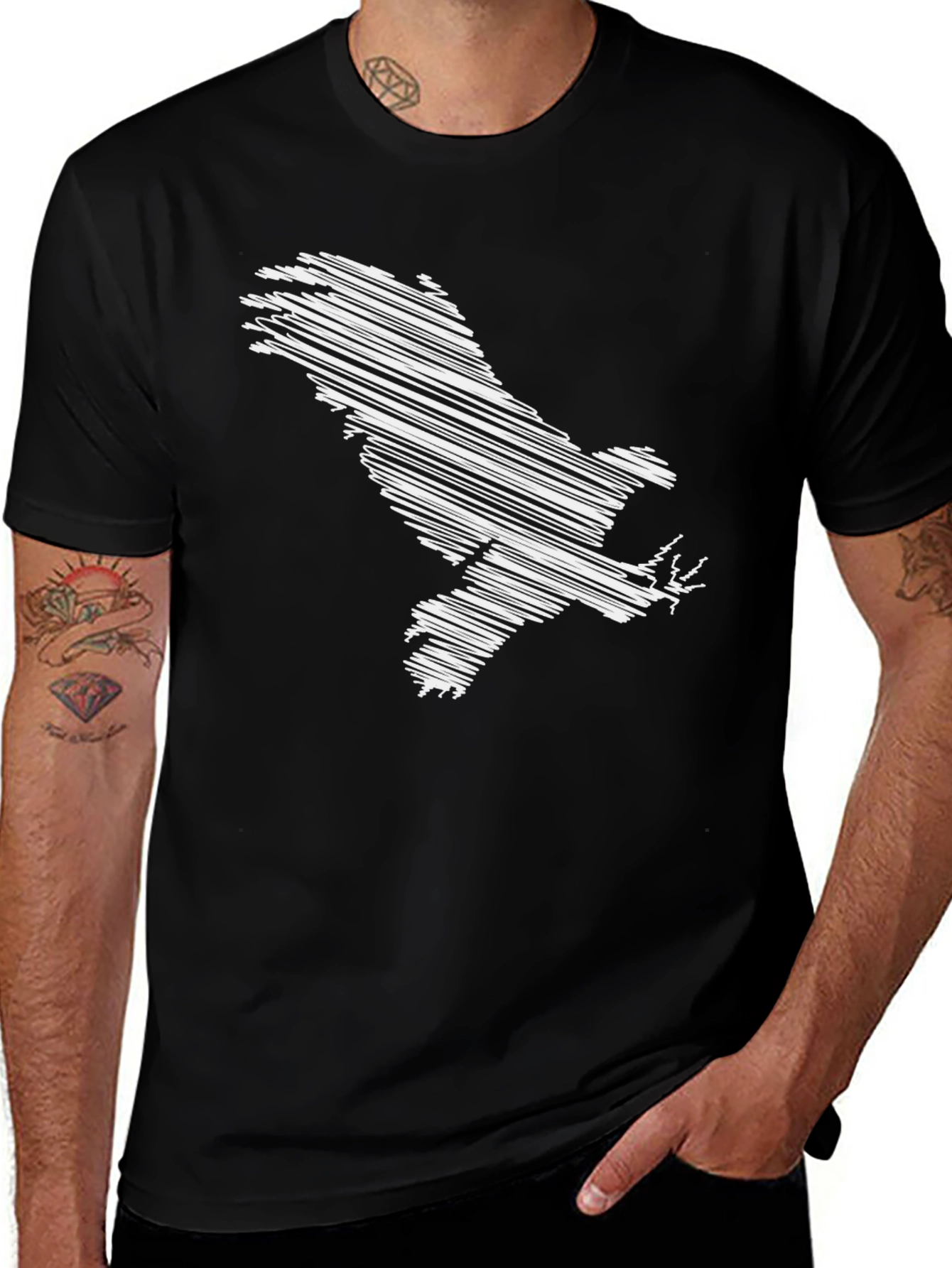 Scribble Eagle Graphic Tee - Mens Black T-Shirt