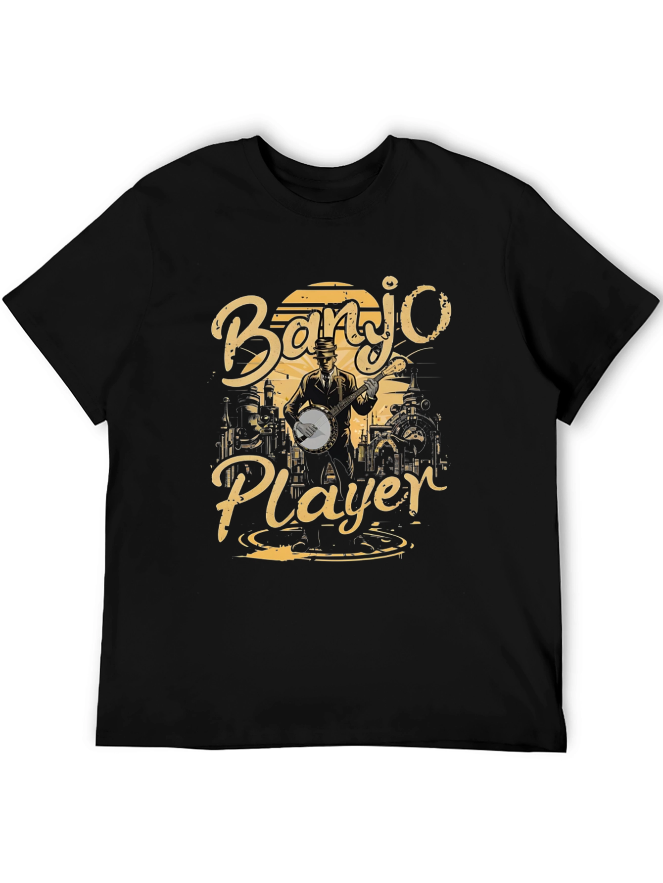 Banjo Player Graphic T-Shirt - Black