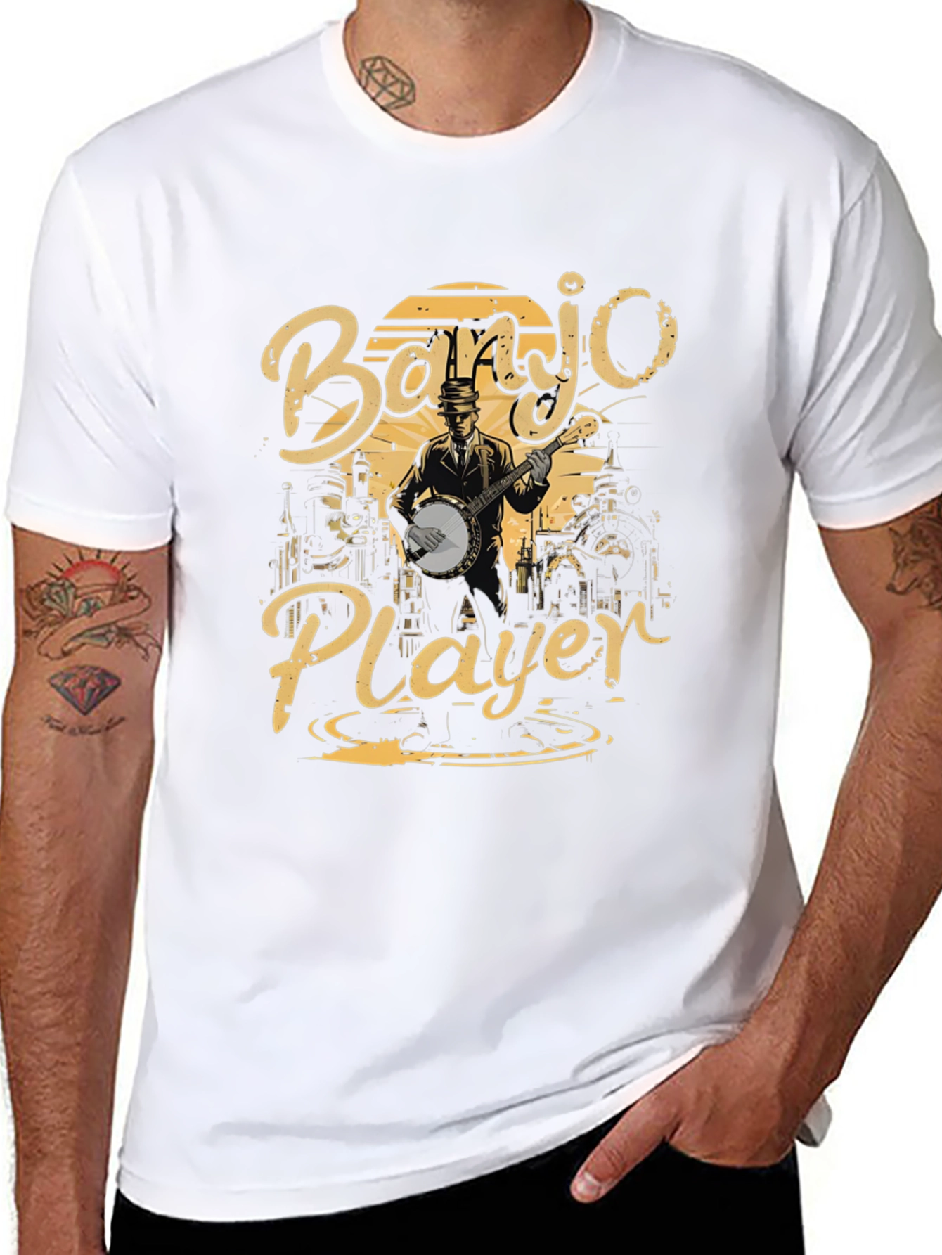 Banjo Player Graphic T-Shirt - Black
