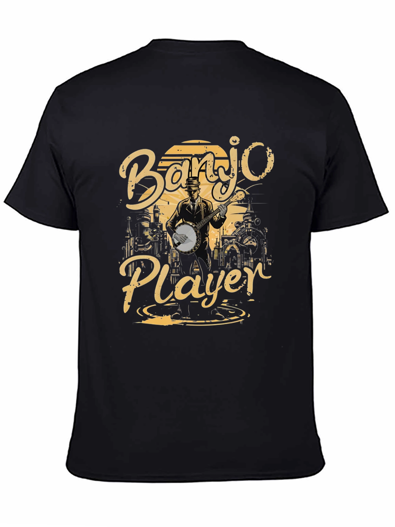 Banjo Player Graphic T-Shirt - Black