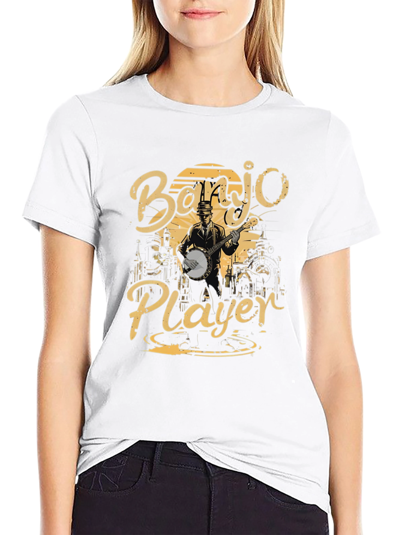 Banjo Player Graphic T-Shirt - Black