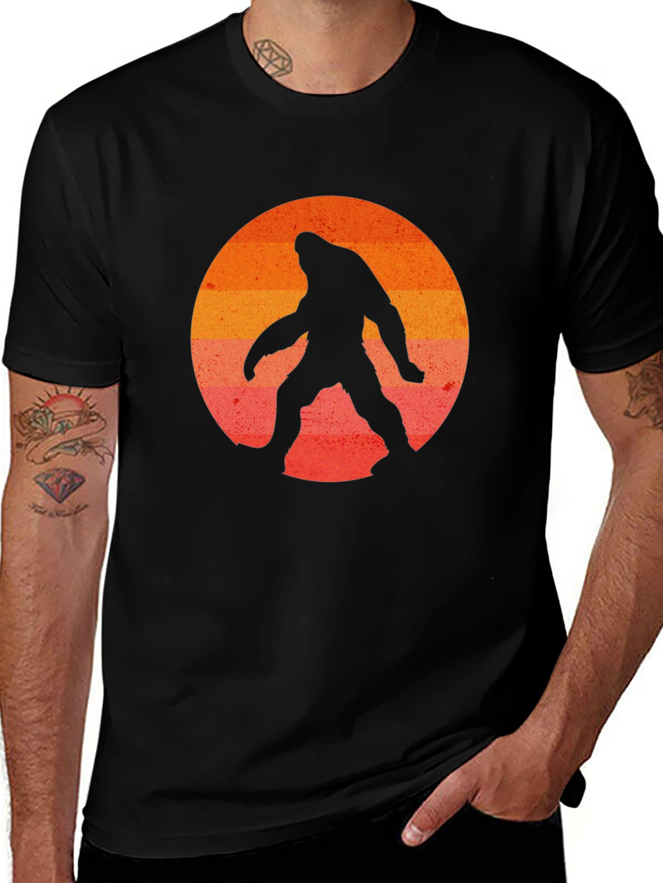 Bigfoot Sunset Graphic T-Shirt - Black Cotton Tee