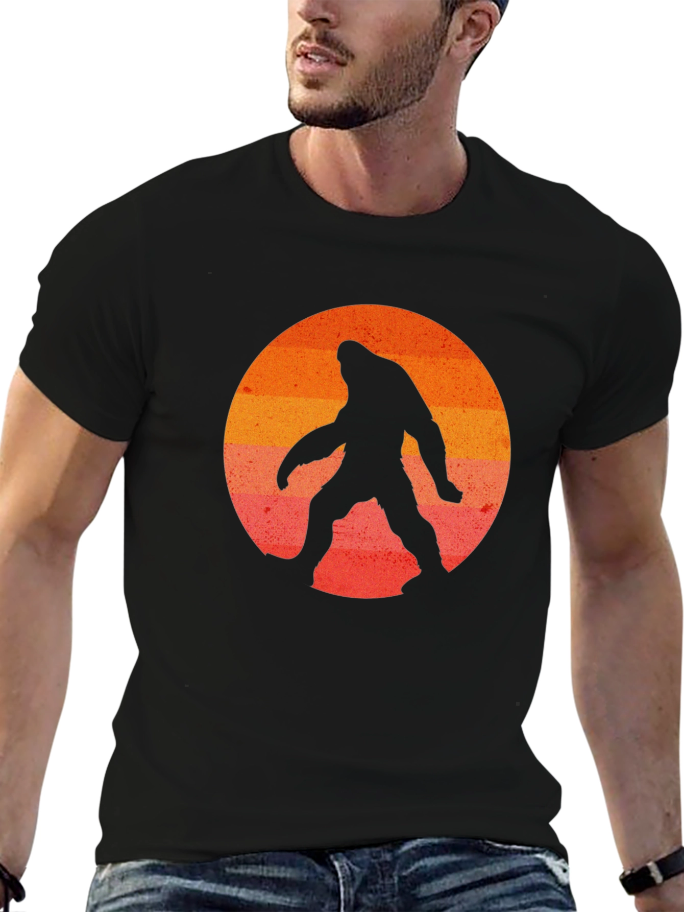 Bigfoot Sunset Graphic T-Shirt - Black Cotton Tee