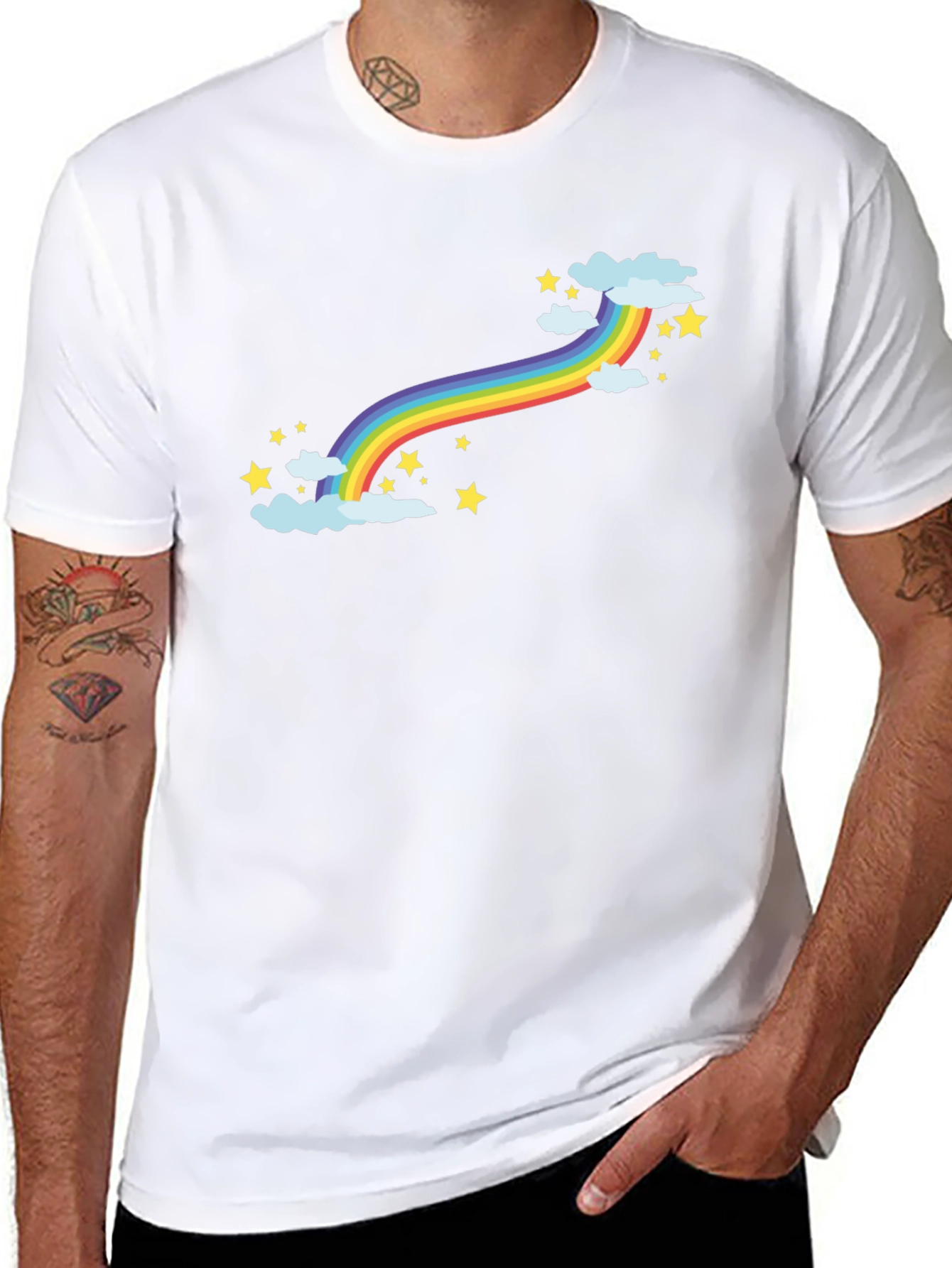 Rainbow Stars Graphic Black T-Shirt