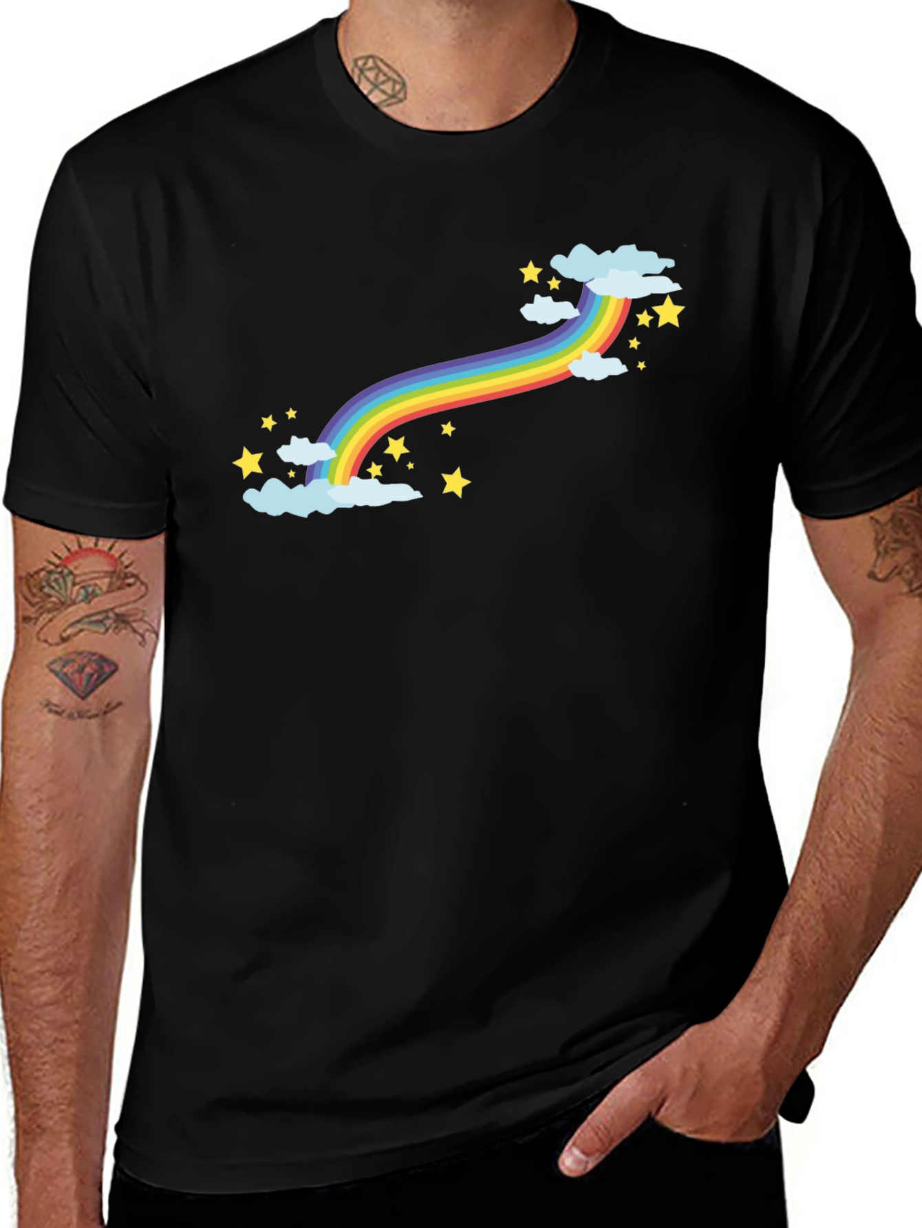 Rainbow Stars Graphic Black T-Shirt