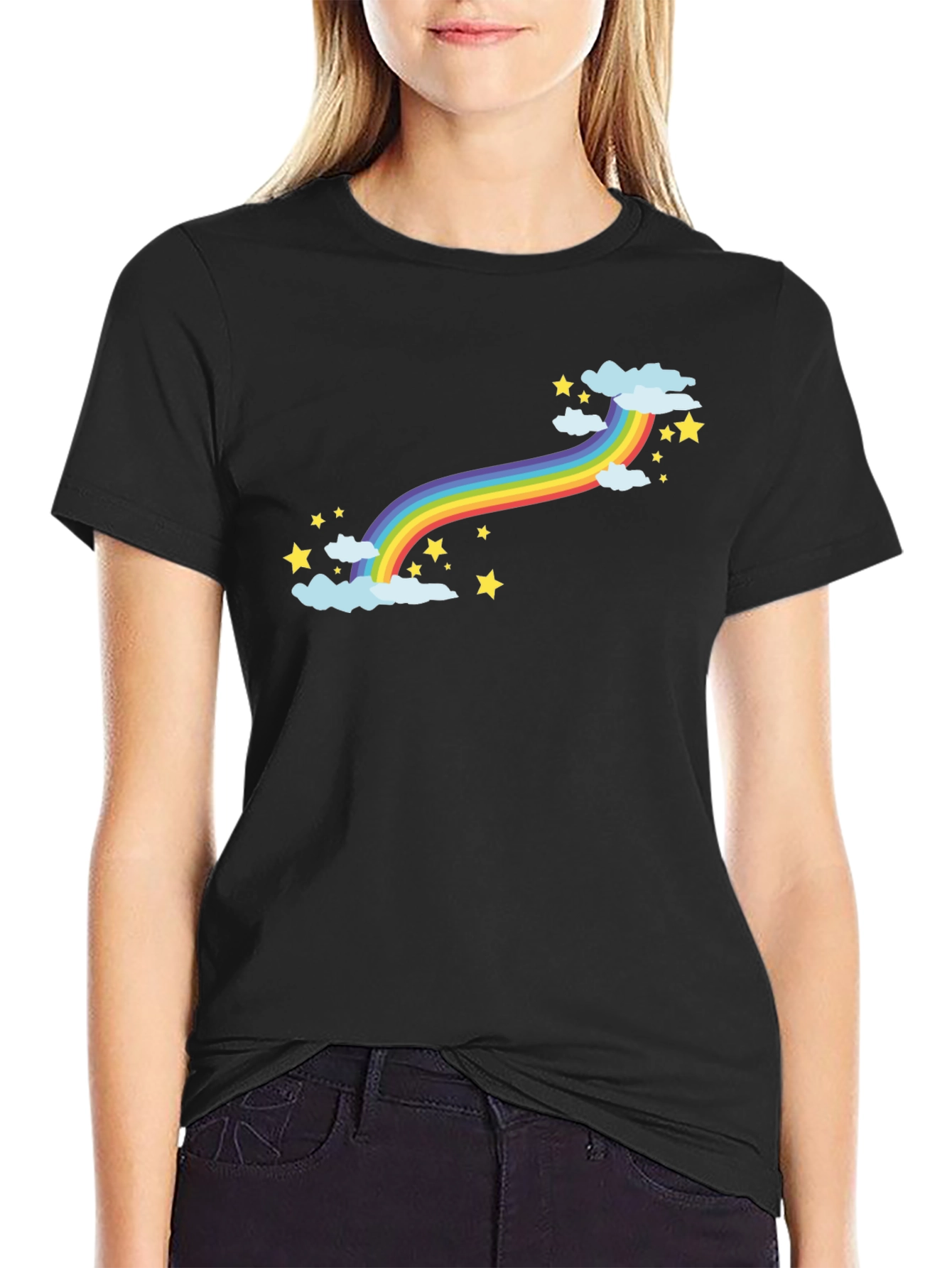 Rainbow Stars Graphic Black T-Shirt
