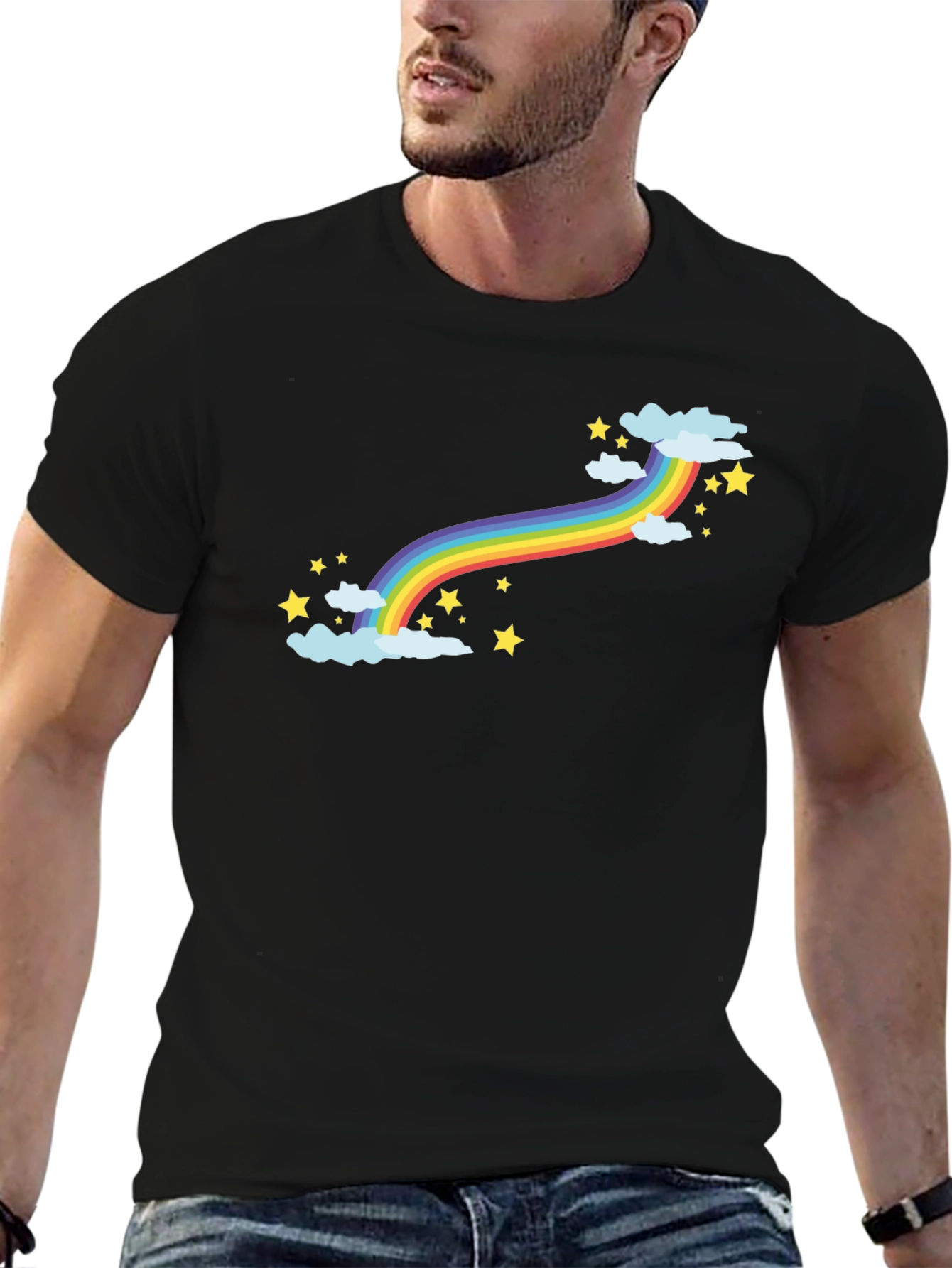 Rainbow Stars Graphic Black T-Shirt