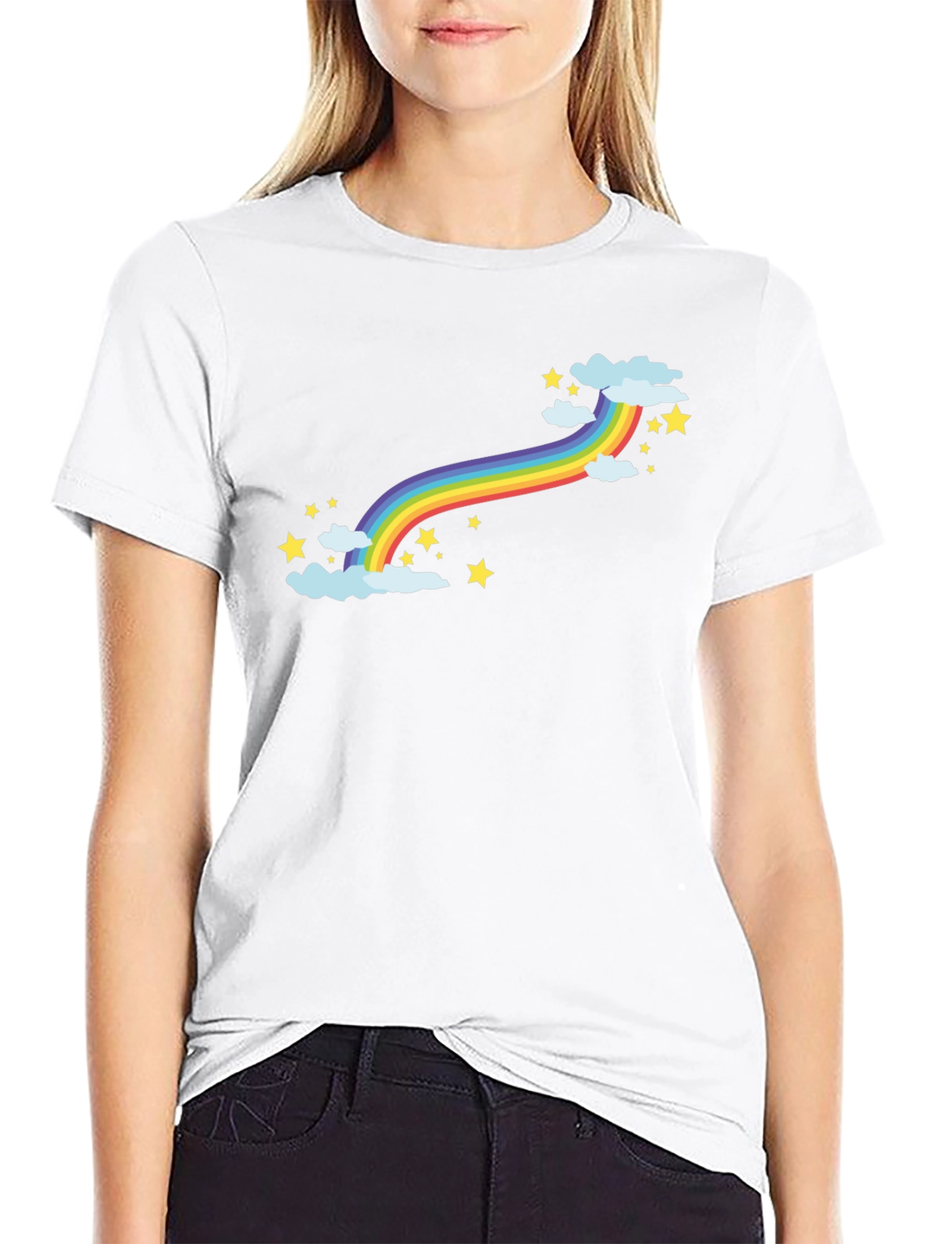Rainbow Stars Graphic Black T-Shirt