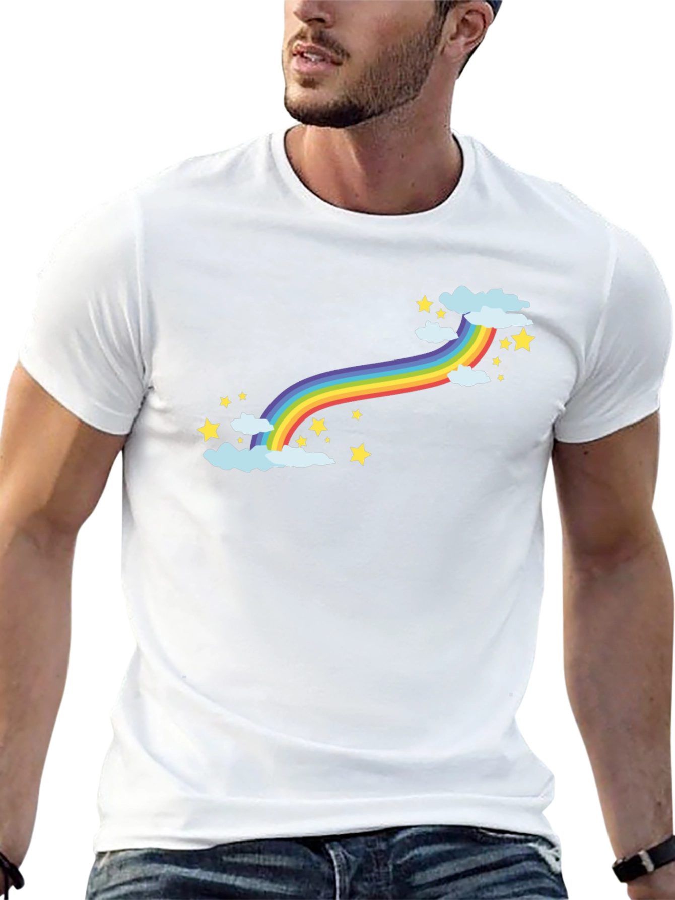 Rainbow Stars Graphic Black T-Shirt