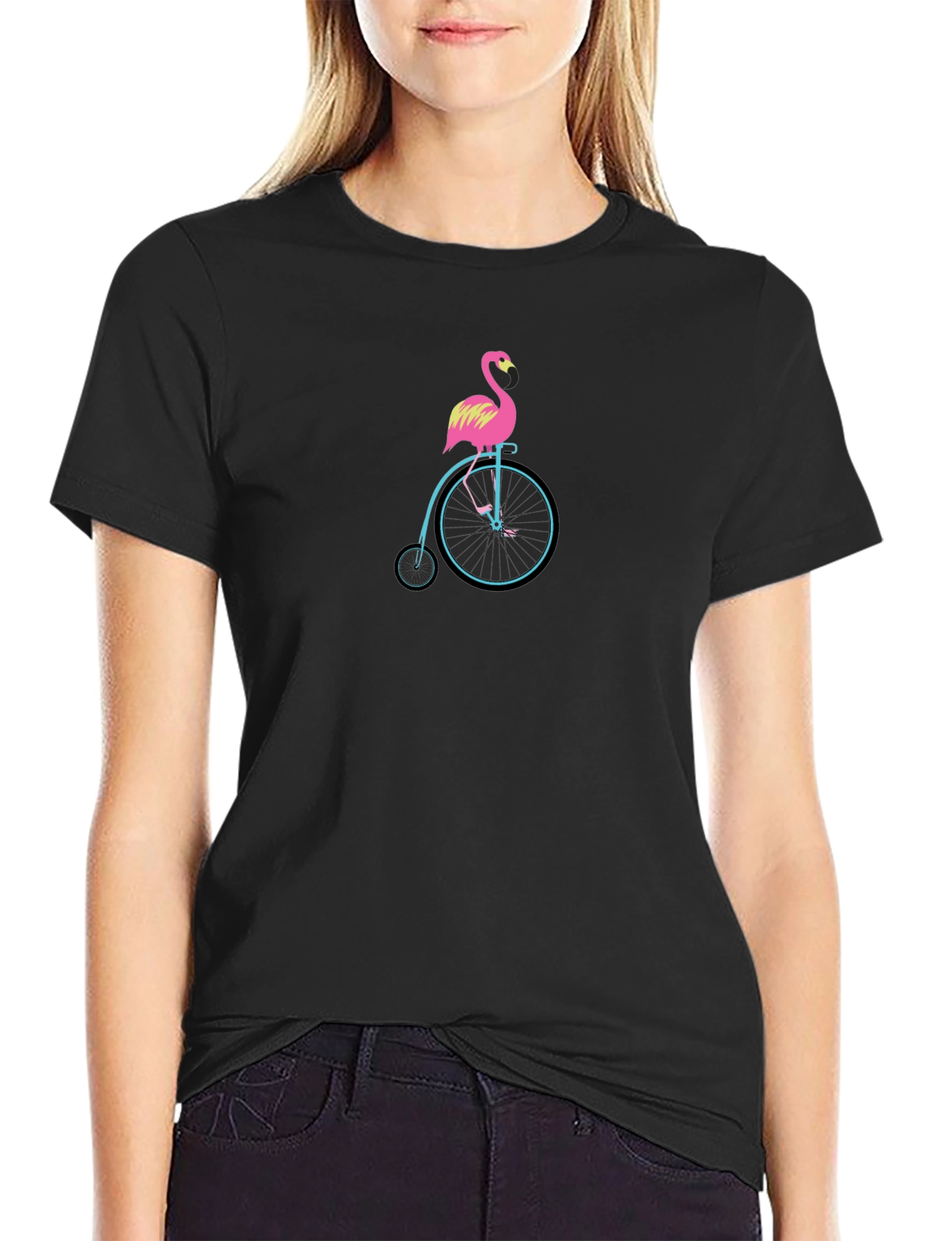 Flamingo on Bike Graphic Tee - Unique Design