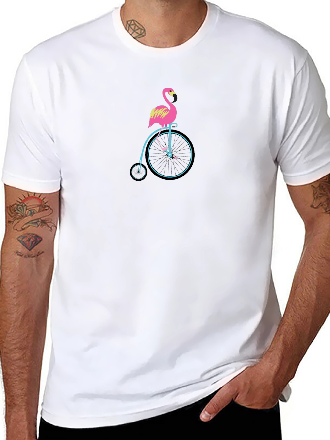 Flamingo on Bike Graphic Tee - Unique Design
