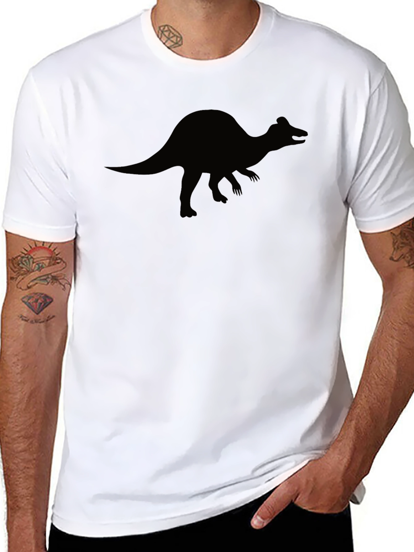 Dino Silhouette Graphic Tee - Black Cotton T-Shirt