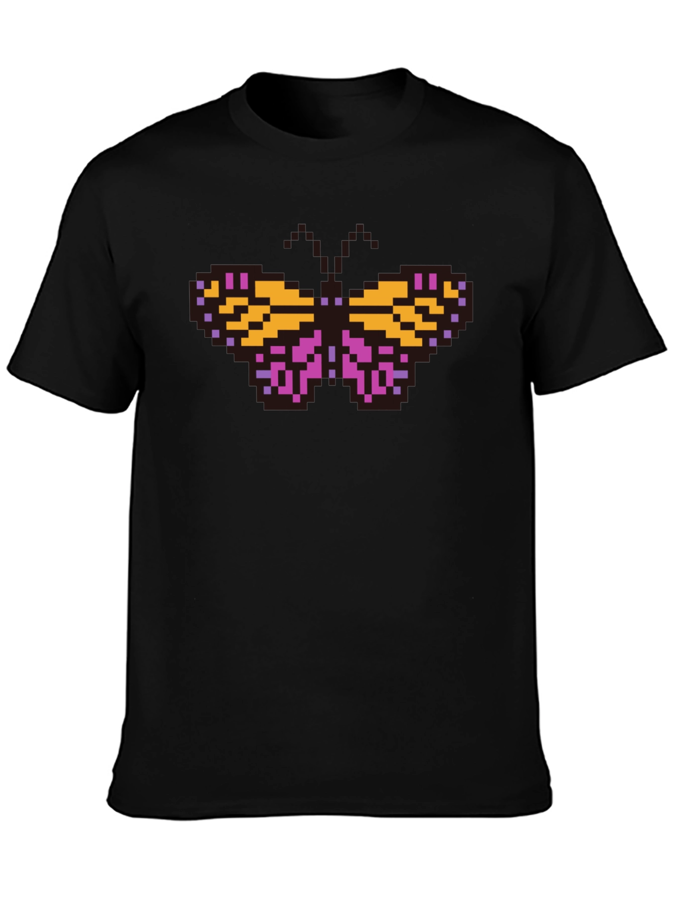 Pixel Butterfly Graphic T-Shirt - Black Casual Tee
