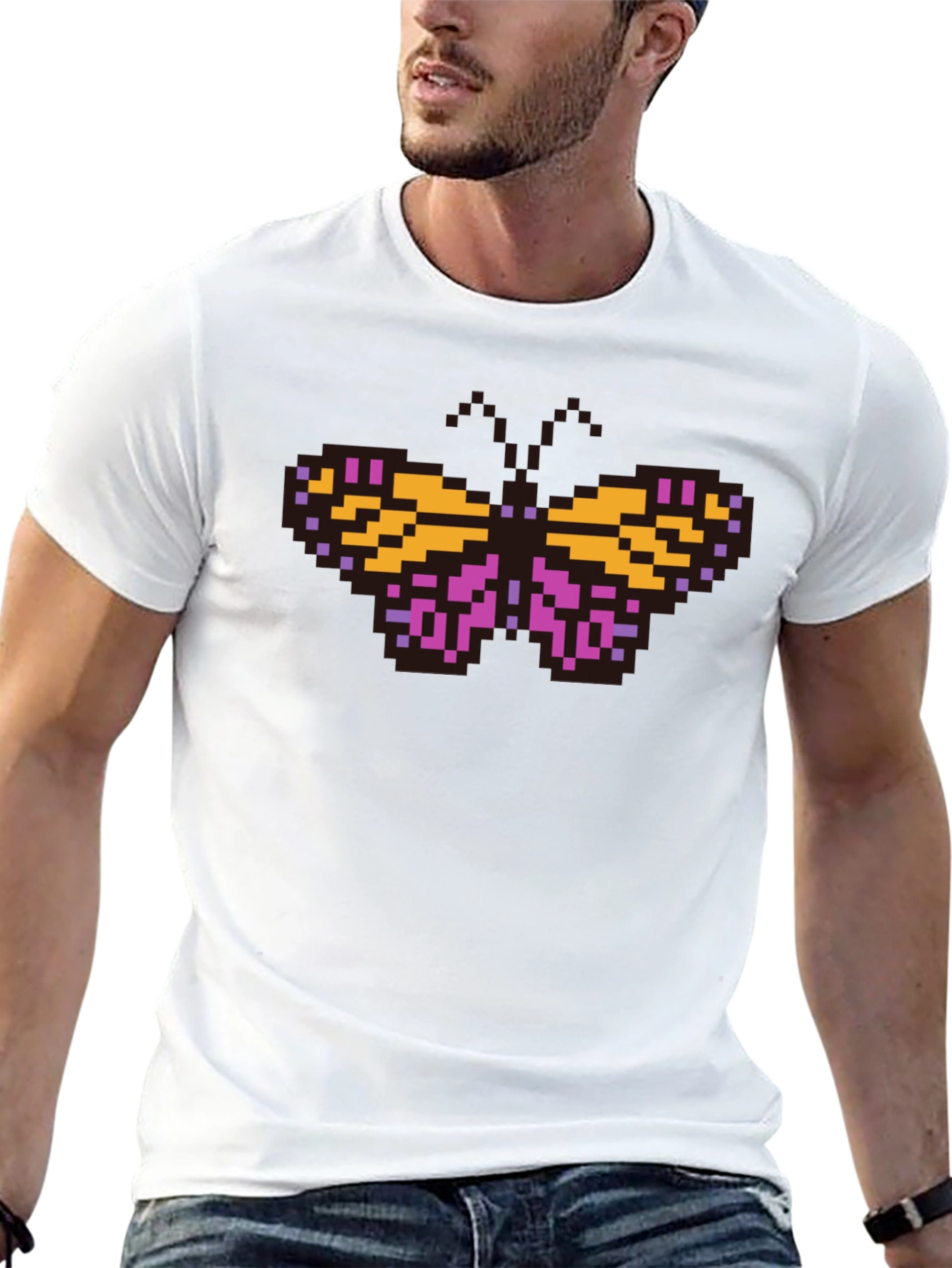 Pixel Butterfly Graphic T-Shirt - Black Casual Tee