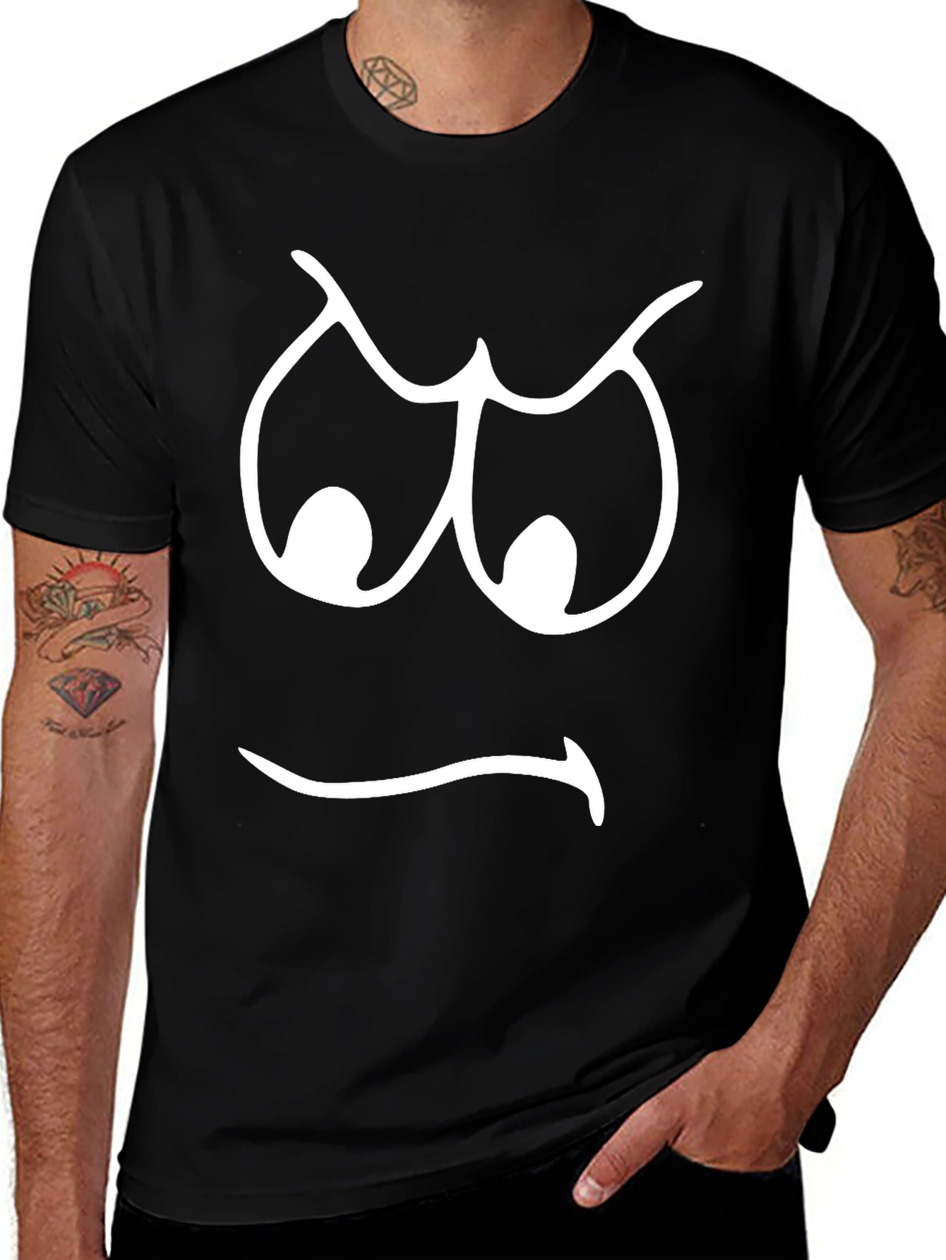 Angry Face Graphic T-Shirt - Black Cotton Tee