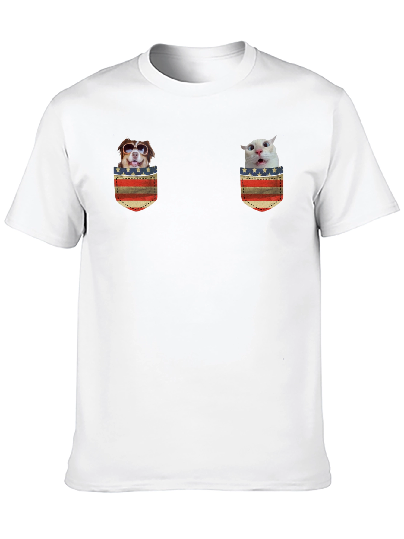 Novelty Pocket T-Shirt with Dog and Cat