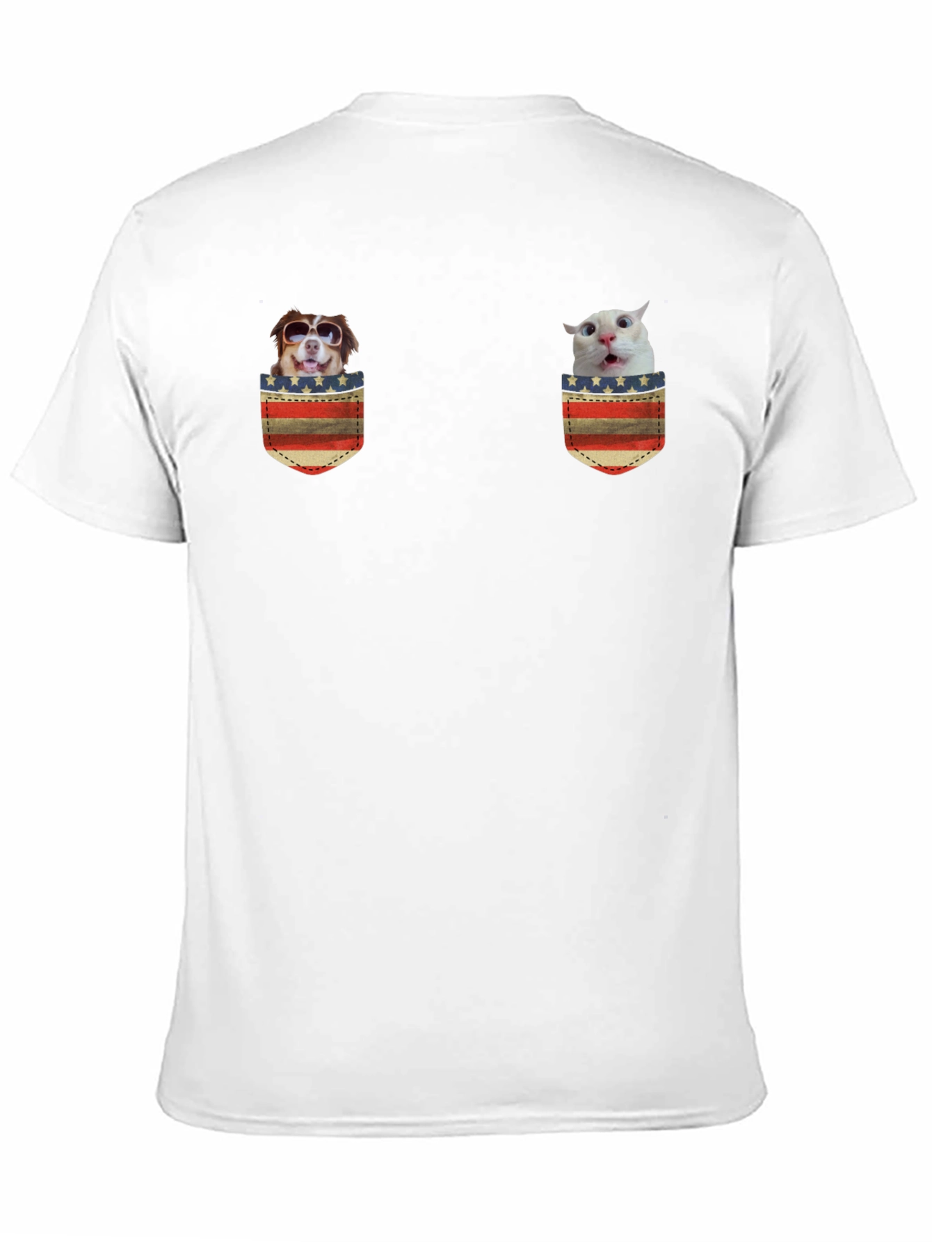 Novelty Pocket T-Shirt with Dog and Cat