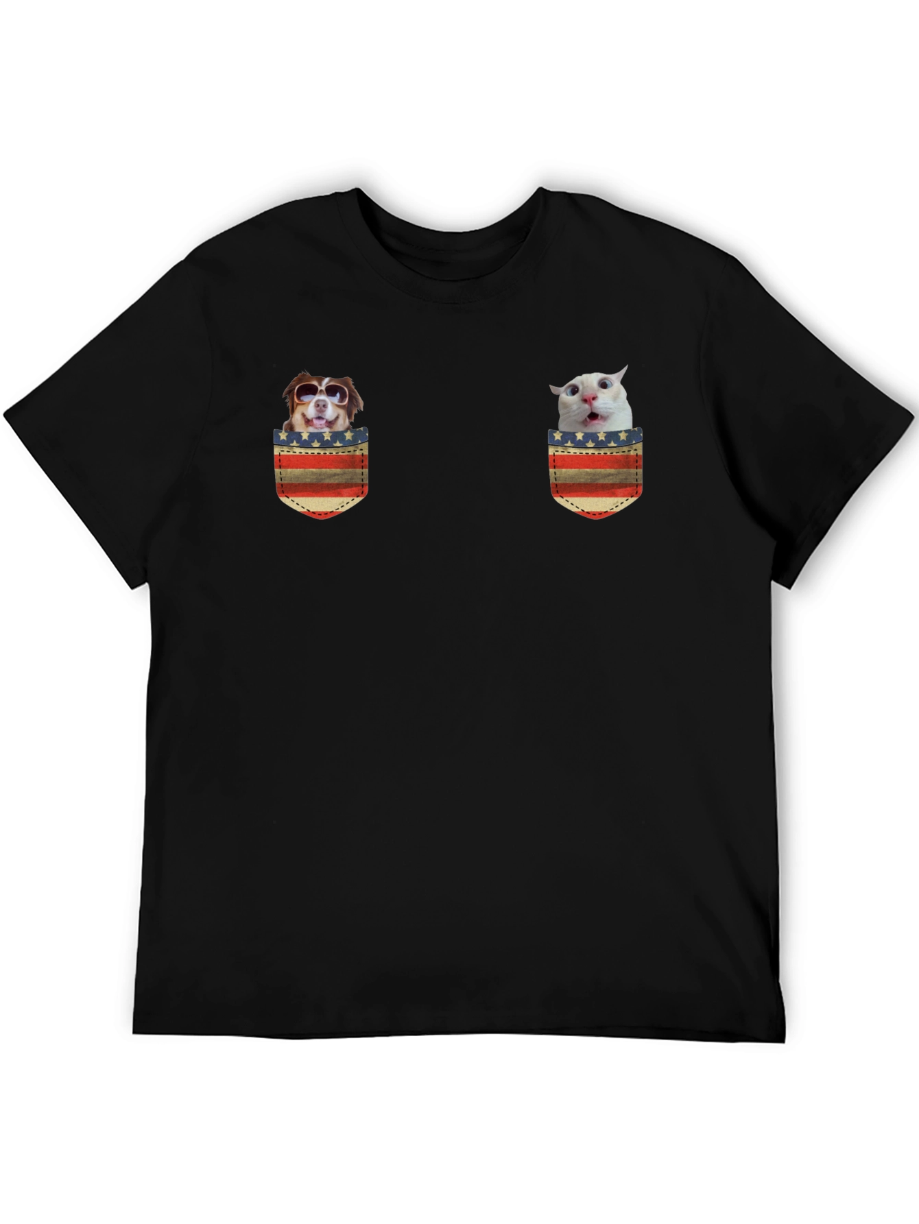 Novelty Pocket T-Shirt with Dog and Cat