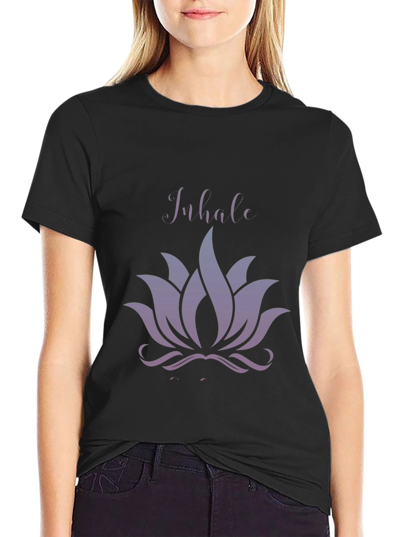 Inhale Lotus Graphic Tee - Relaxed Fit Black T-Shirt