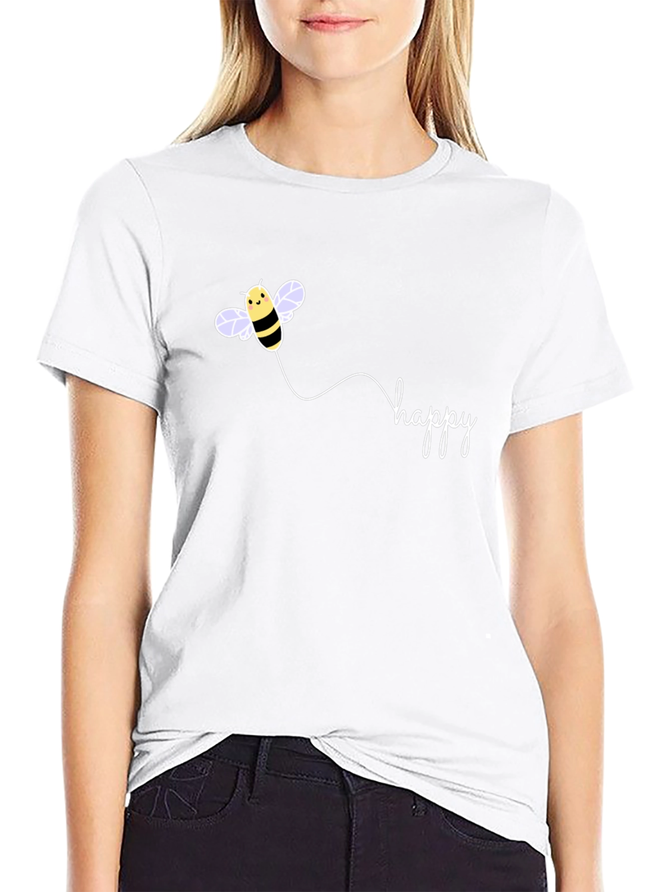 Happy Bee Graphic Black T-Shirt