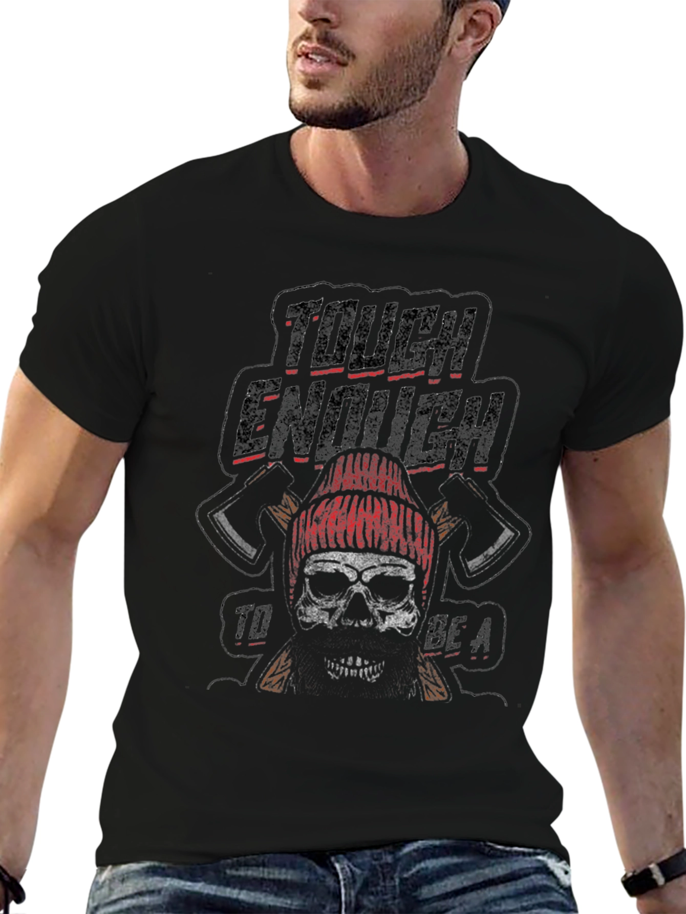 Tough Enough Lumberjack Skull Graphic Tee