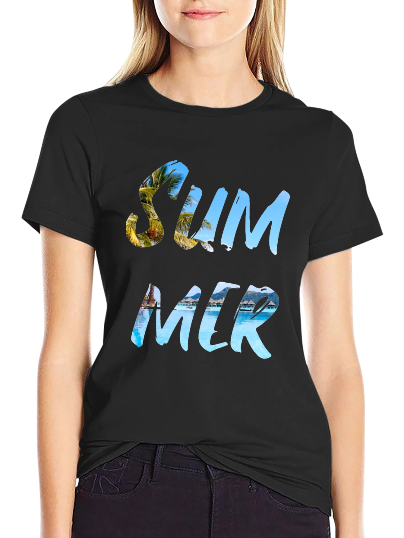 Summer Themed Graphic Black T-Shirt