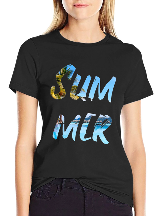 Summer Themed Graphic Black T-Shirt