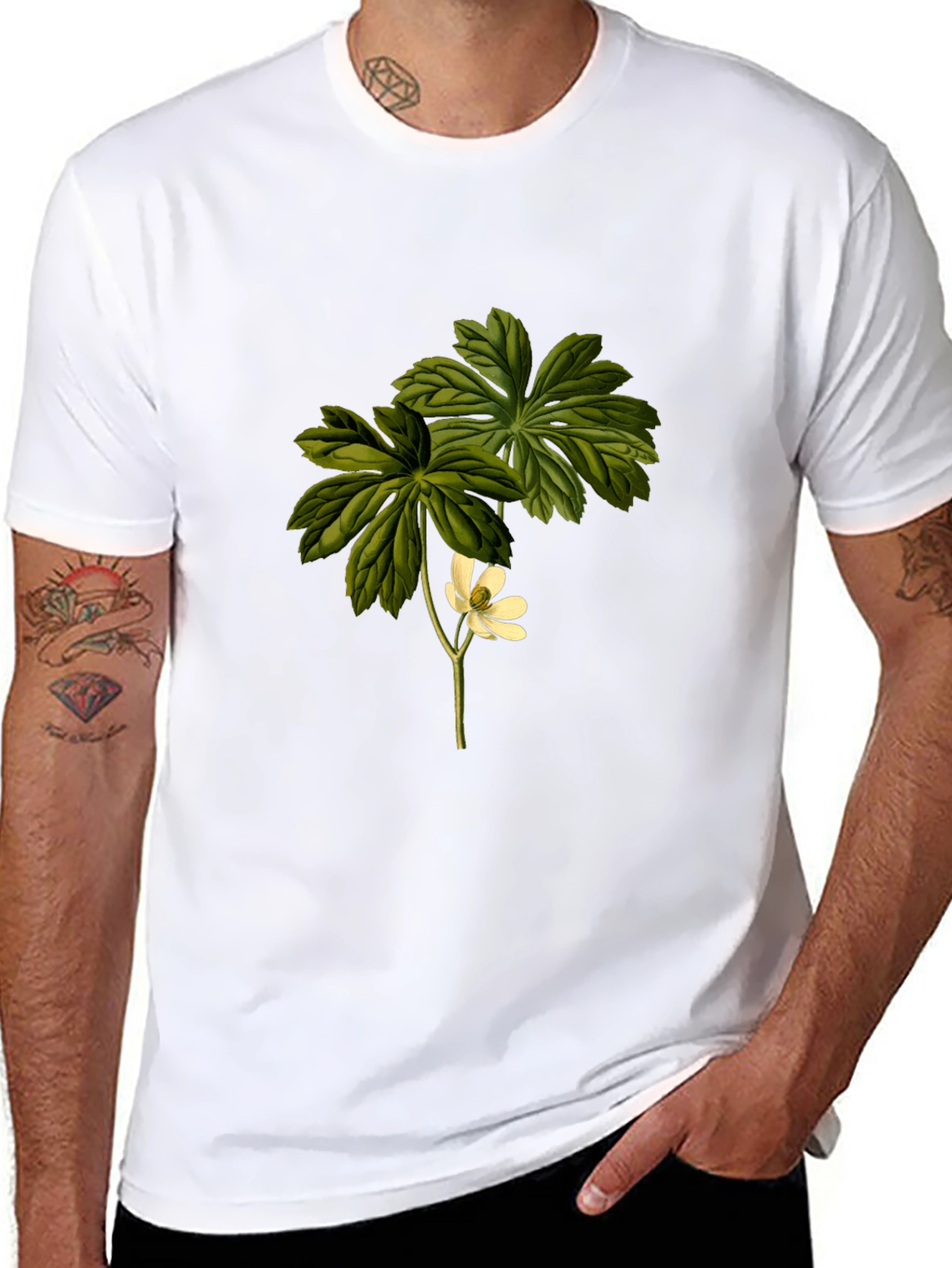 Botanical Flower Graphic Tee - Black
