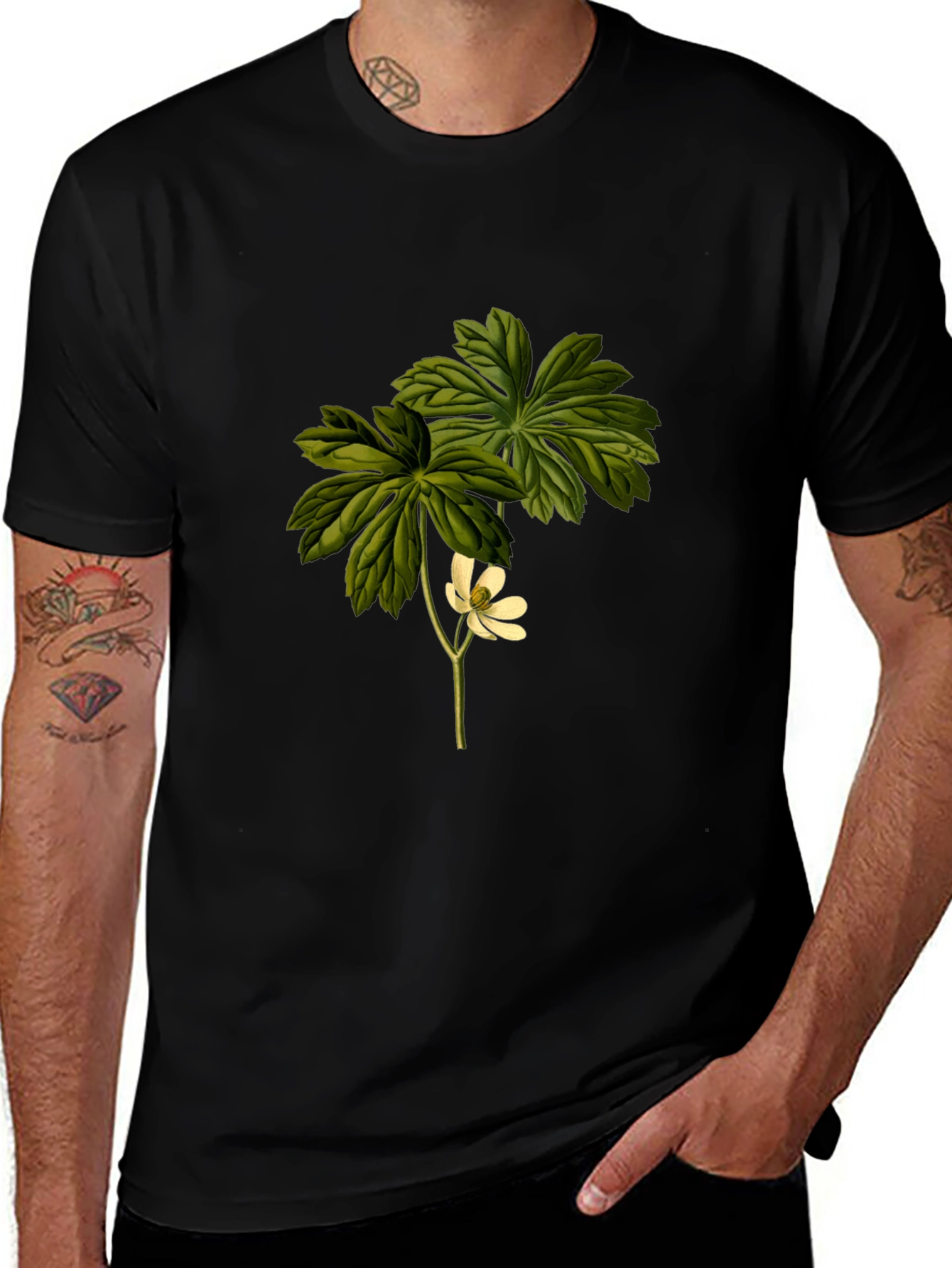 Botanical Flower Graphic Tee - Black
