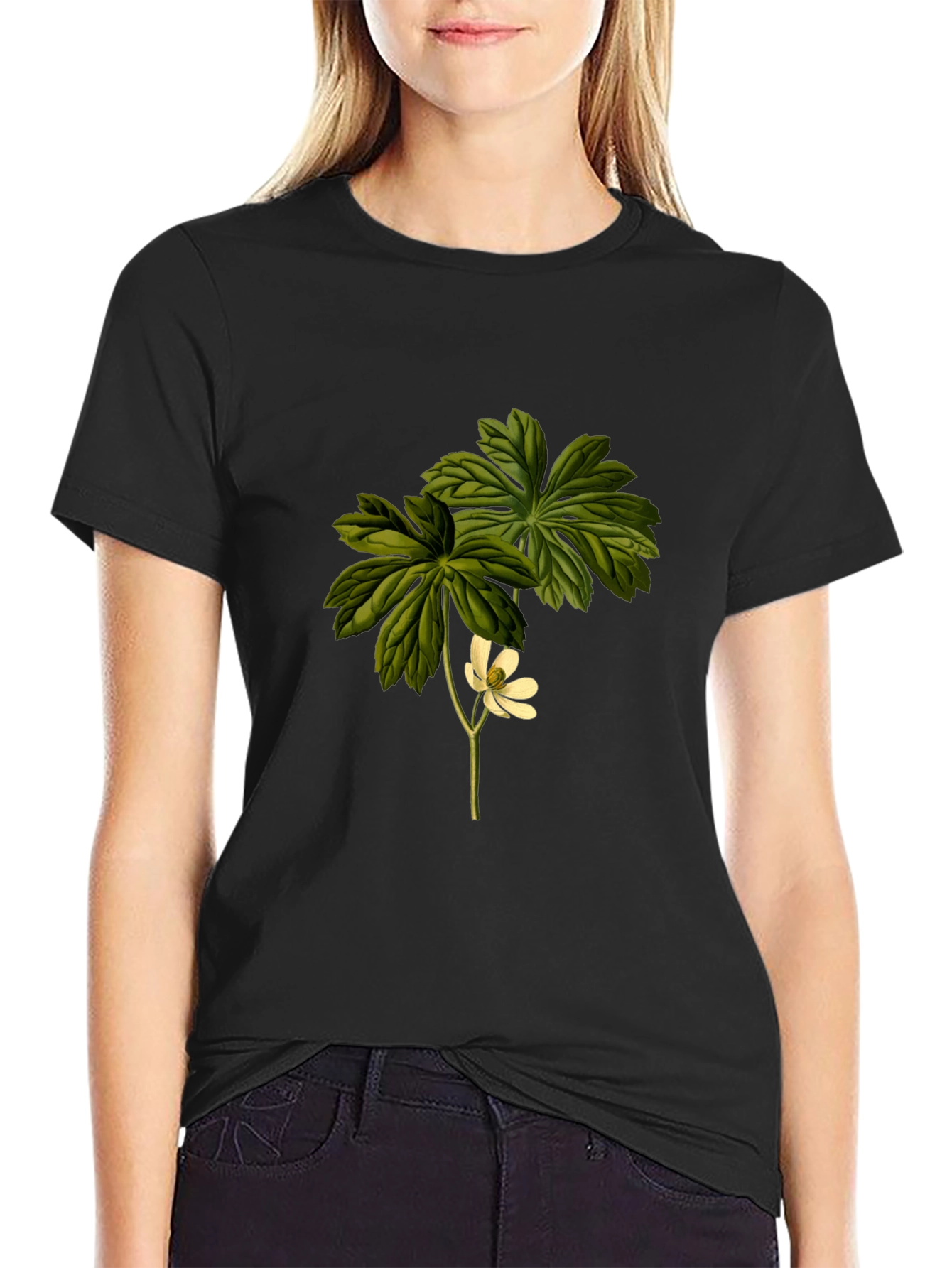 Botanical Flower Graphic Tee - Black