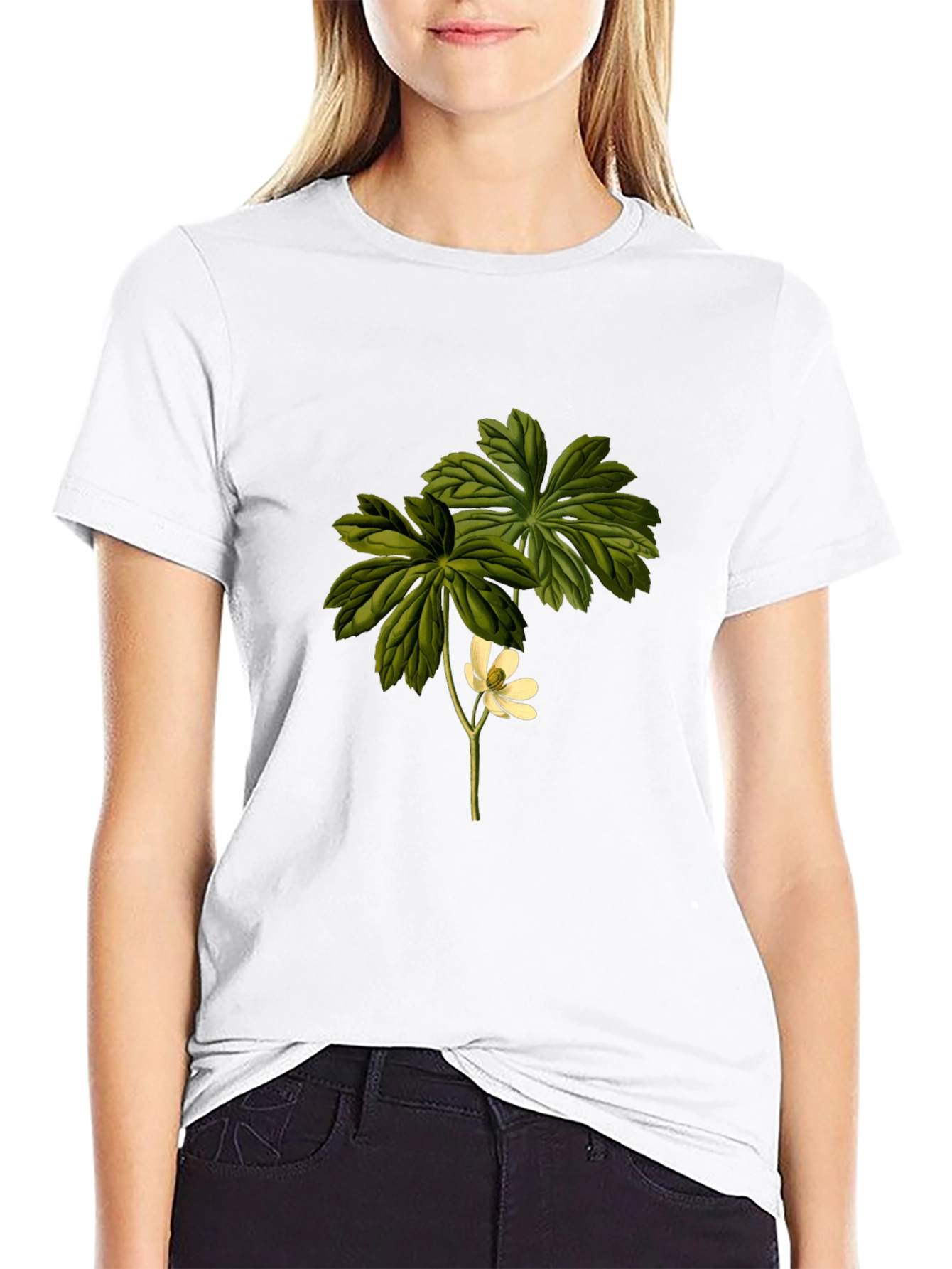Botanical Flower Graphic Tee - Black