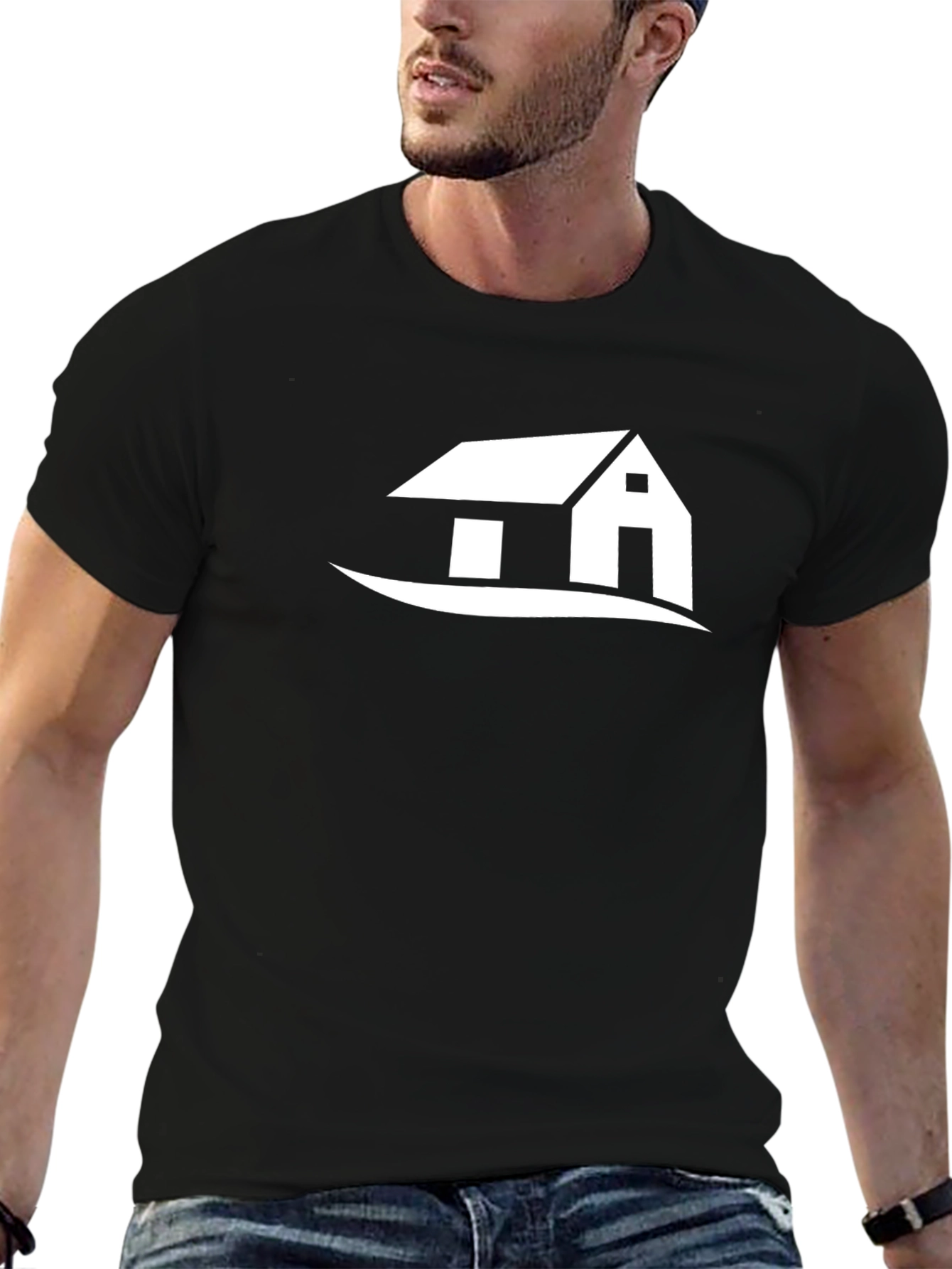 Black T-Shirt with House Graphic