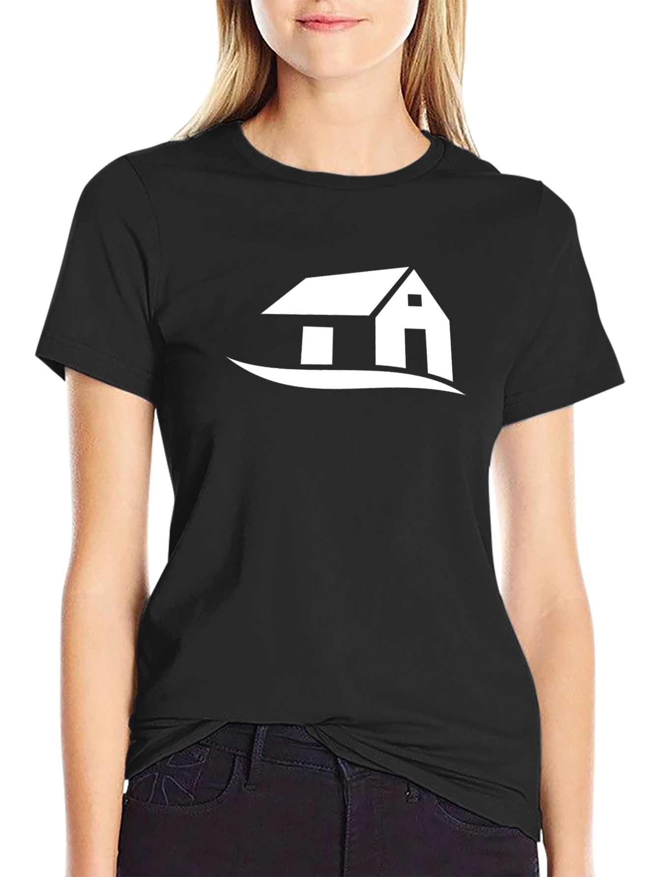 Black T-Shirt with House Graphic