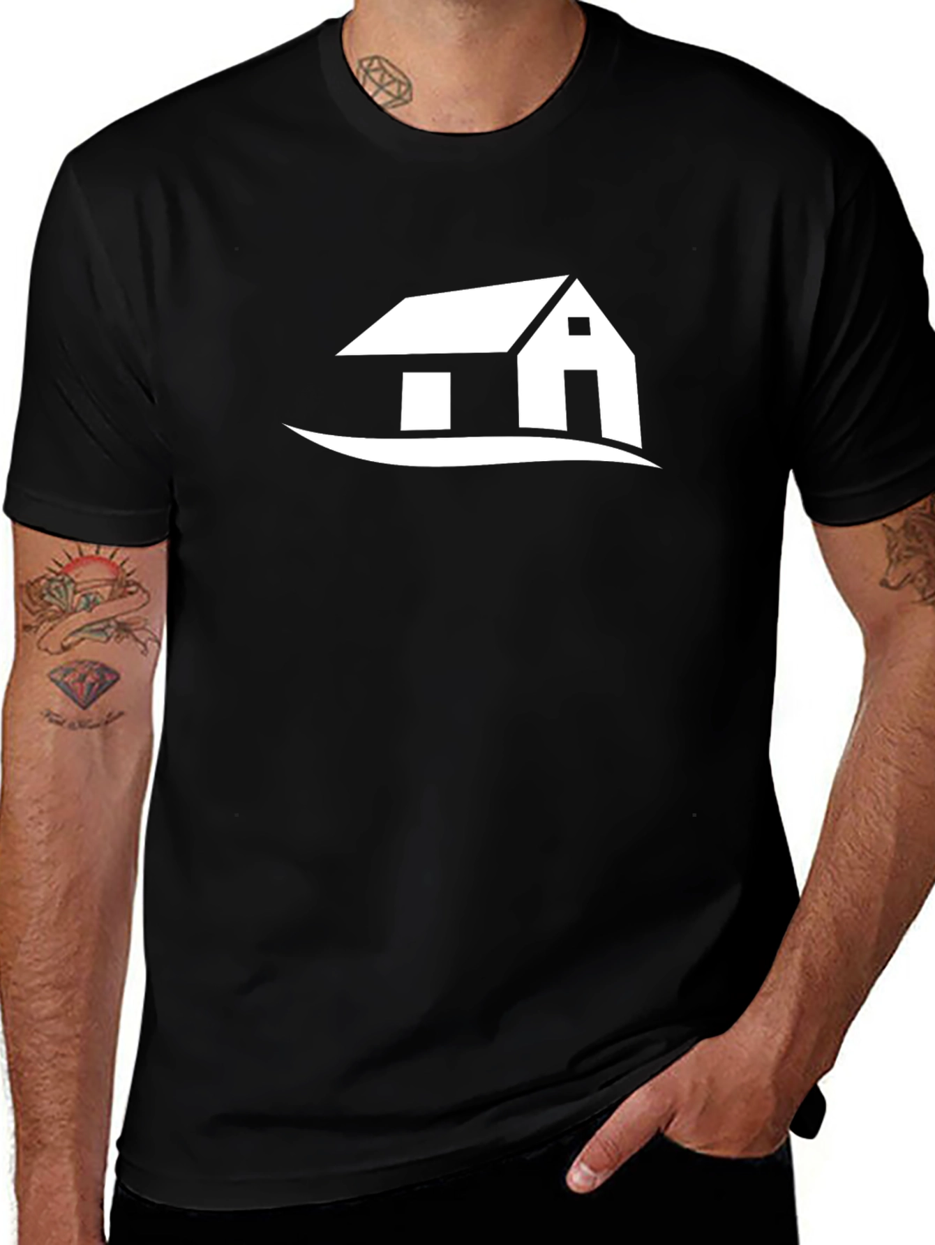 Black T-Shirt with House Graphic