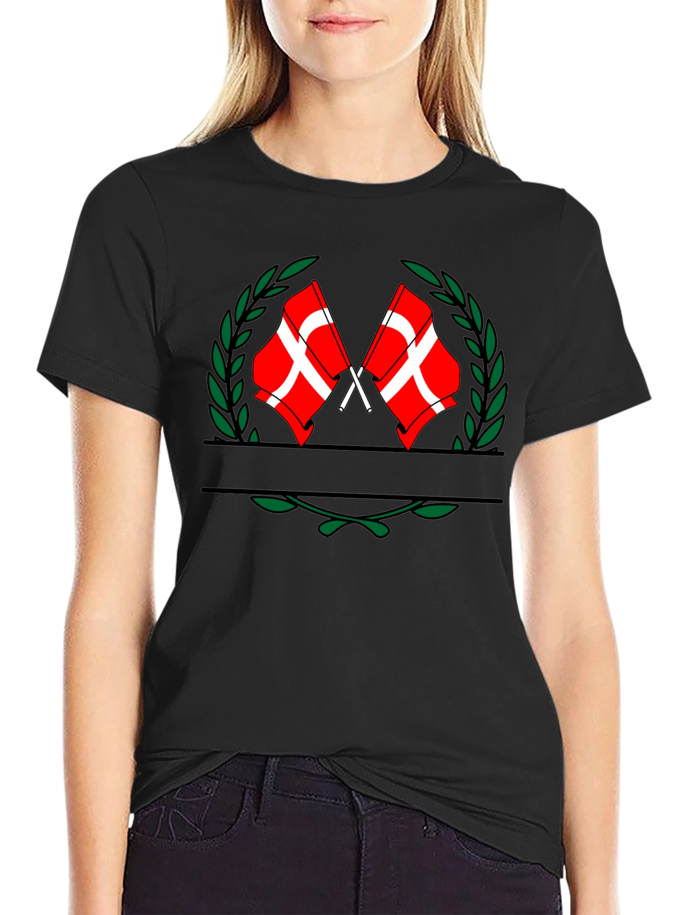 Danish Flag Crest Graphic Tee - Black