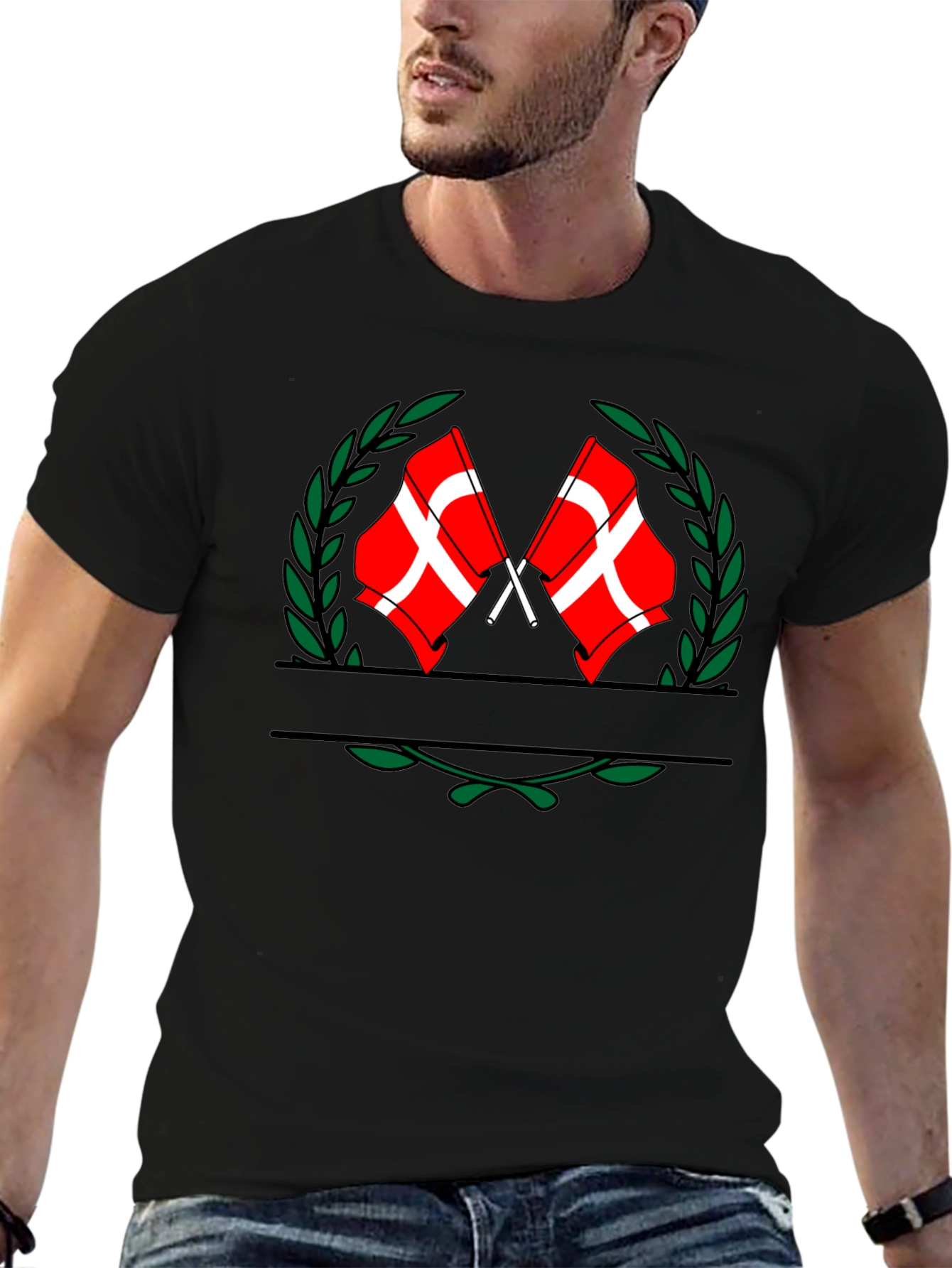 Danish Flag Crest Graphic Tee - Black