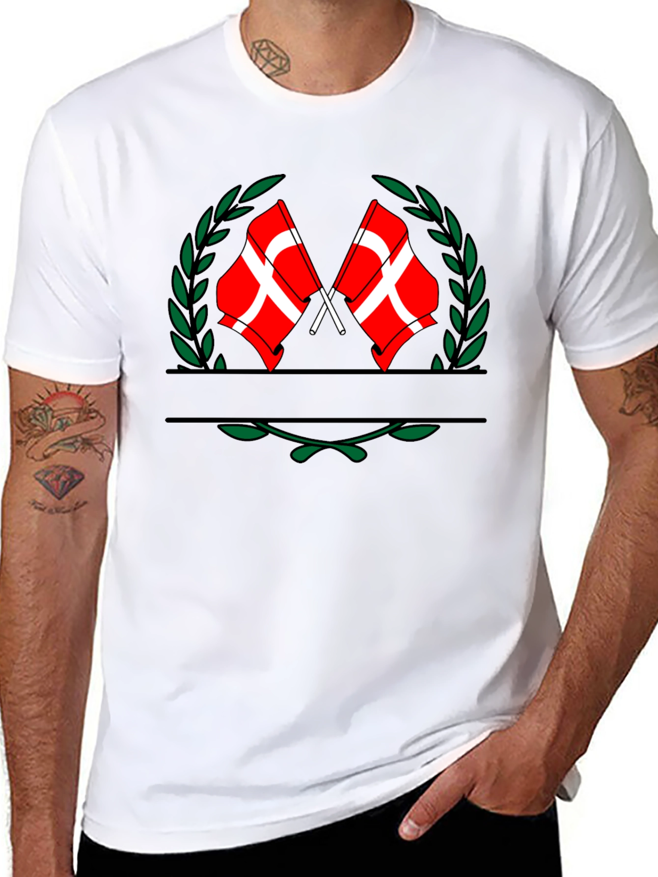 Danish Flag Crest Graphic Tee - Black